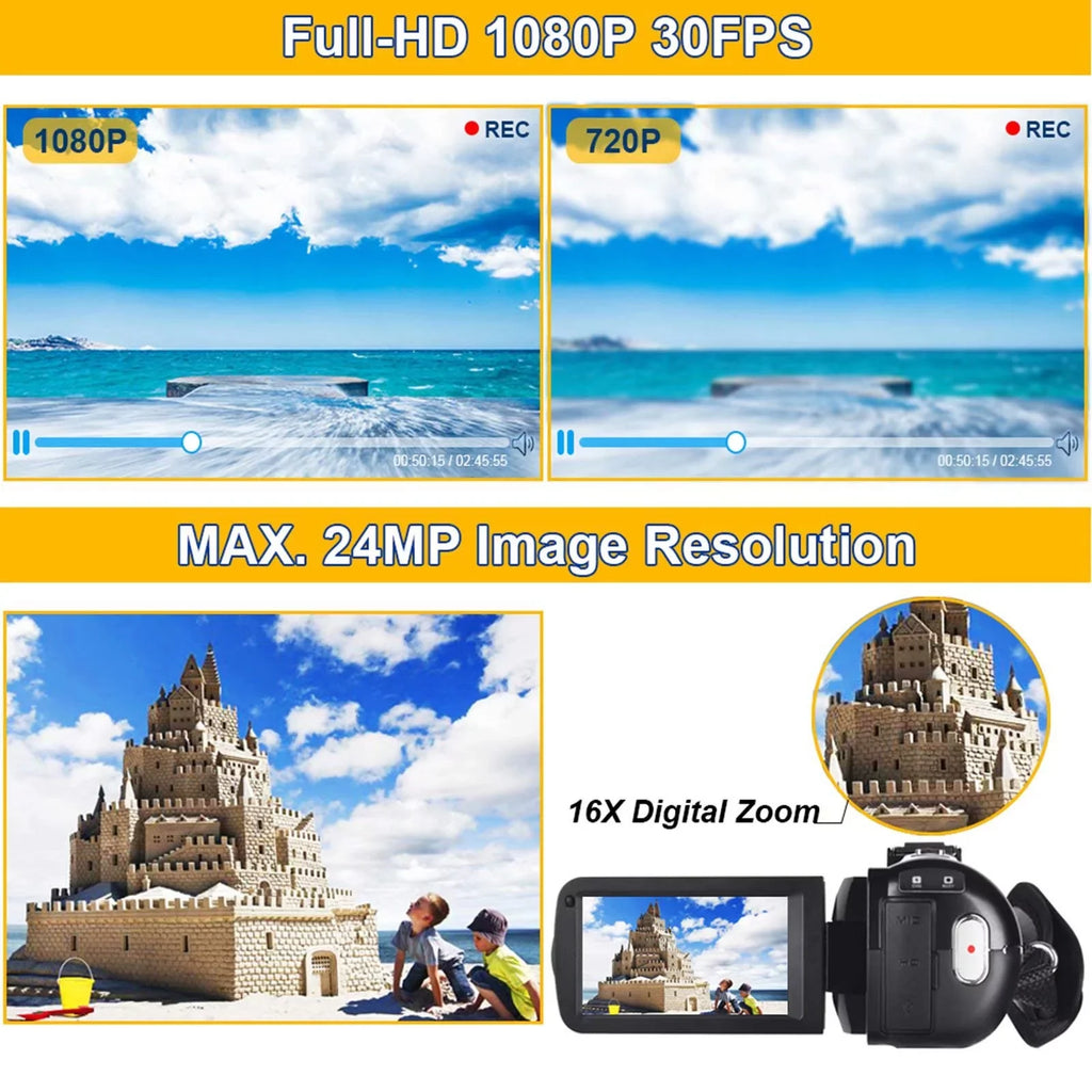 MARVUE Digital Video Camera Camcorder Full HD 2.7K 30FPS 30MP IR Night Vision Vlogging Camera Recorder Video Camera for Youtube