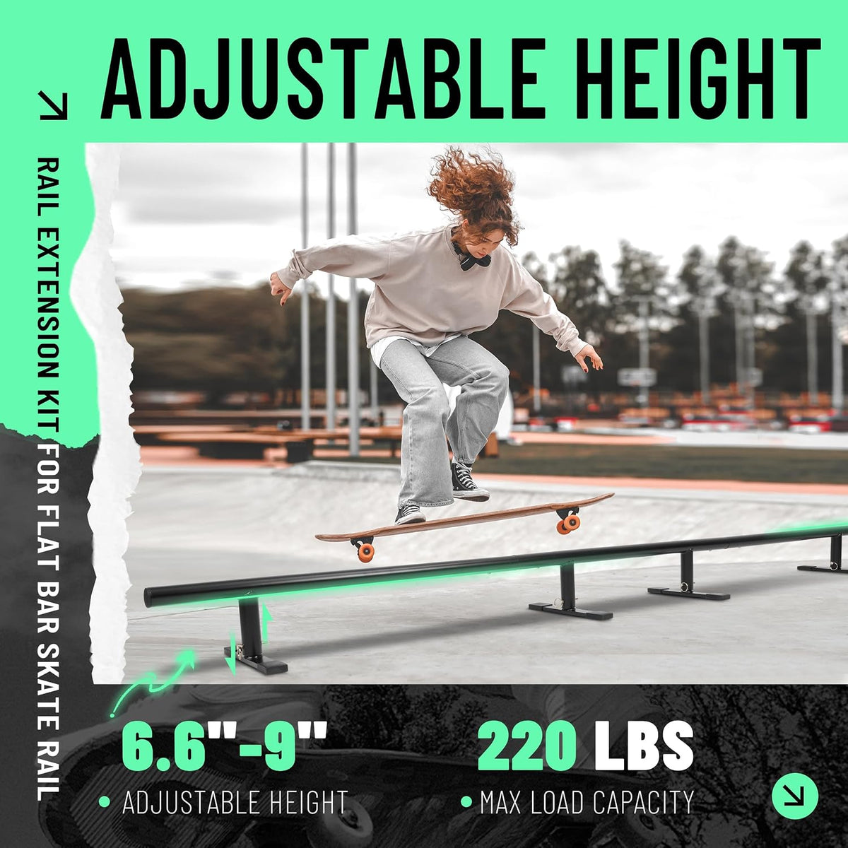 98.8" Round Skate Rail for Skateboards, Scooters & Inline Skates -