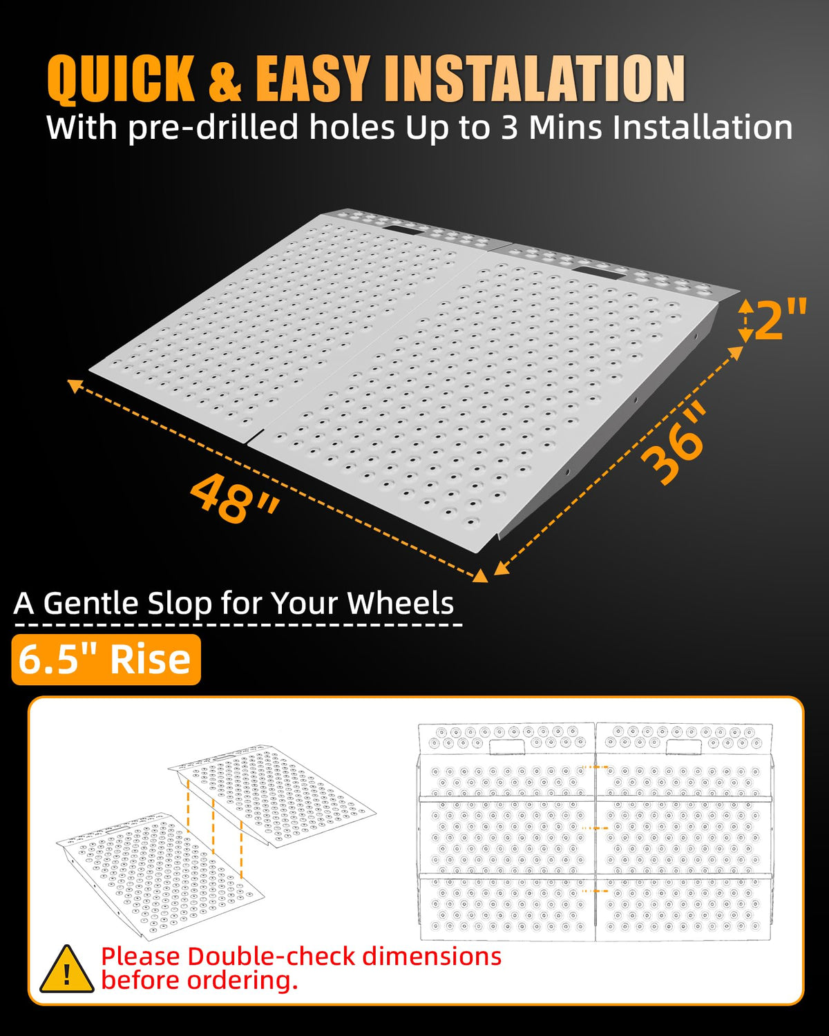 VNN 36" x 24" Shed Ramp for Riding Mower - 800 LB Capacity Shed Ramps, Anti-Slip Punch Plate Ramp for ATV, Motorcycles, Garages & Barns (1PC,Slivery, Alloy)