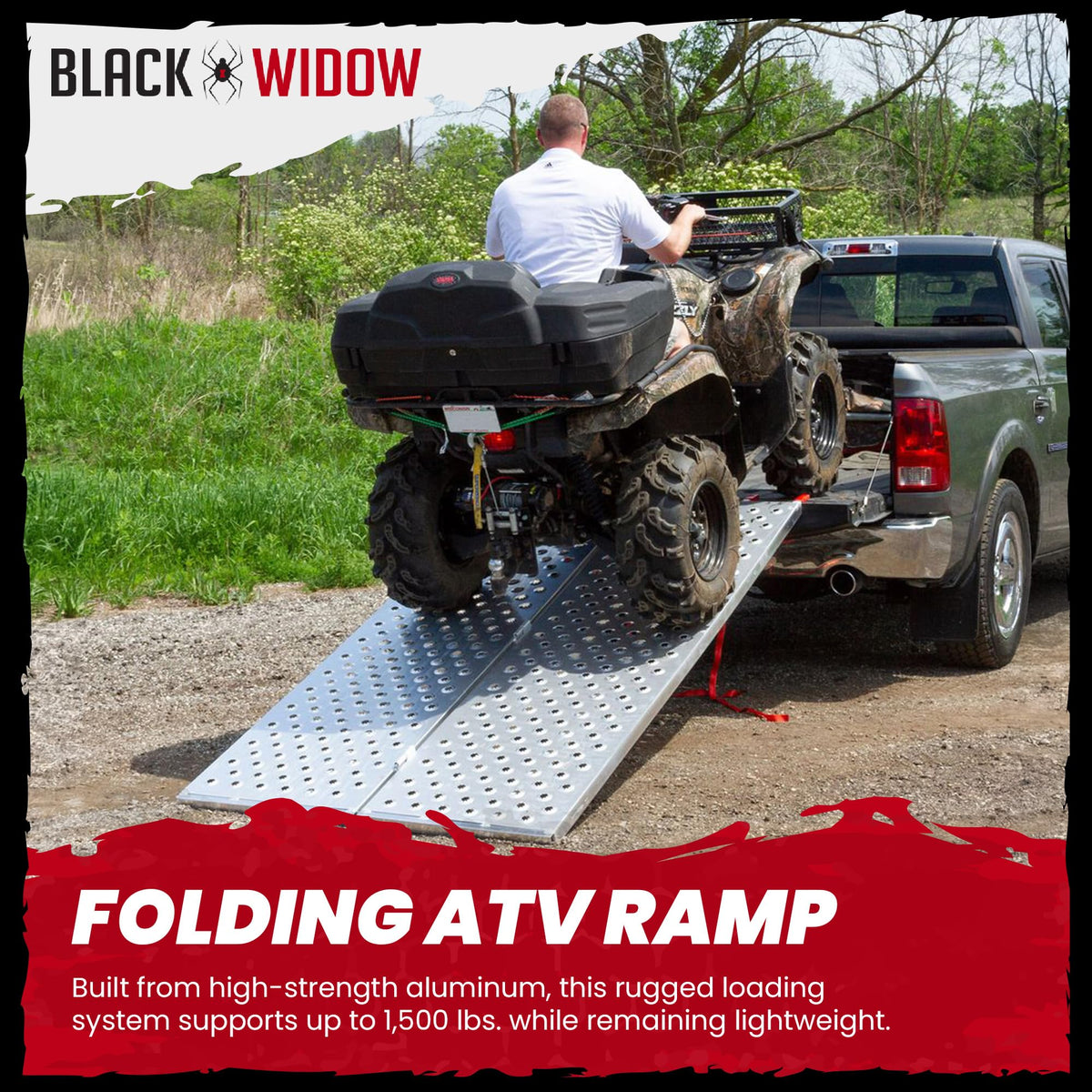 Black Widow Aluminum Punch-Plate Bi-Fold ATV Ramp, 1,500 lb, 71.25" x 44"