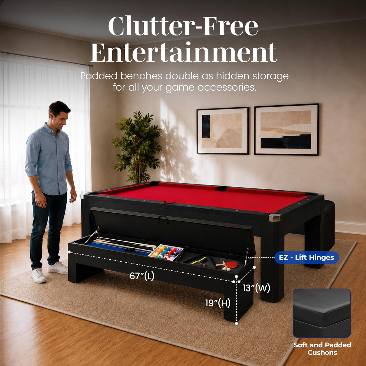 Hathaway Pool Table Combo Set with Benches