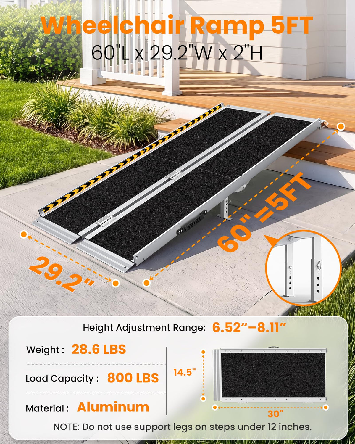 gardhom 10FT Aluminum Ramp for Wheelchair for Home Steps with Support Legs