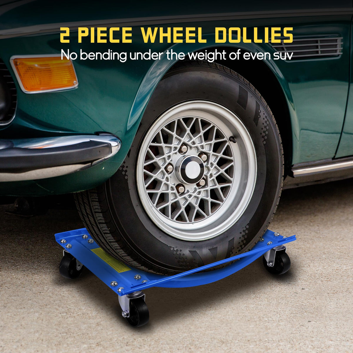Heavy Duty Car Wheel Dolly Set â 4-Pack, 2500lbs Each (10,000lbs Total) â 24x15in Steel Curved Skates, Side Rails, Lockable Swivel Casters â for Cars, SUVs, Trucks, Motorcycles