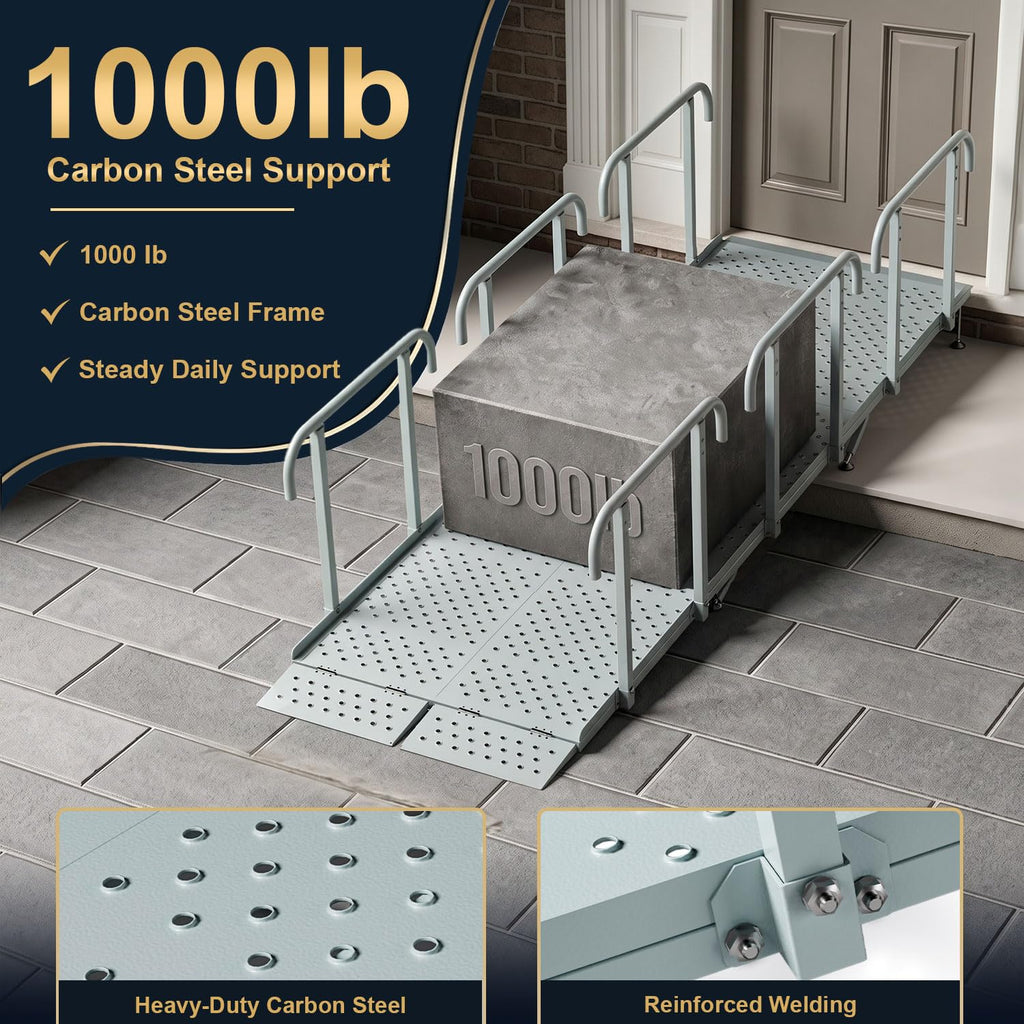 RDCMKL Wheelchair Ramp with Handrails, 3-10" Rise, Non-Slip, Carbon Steel