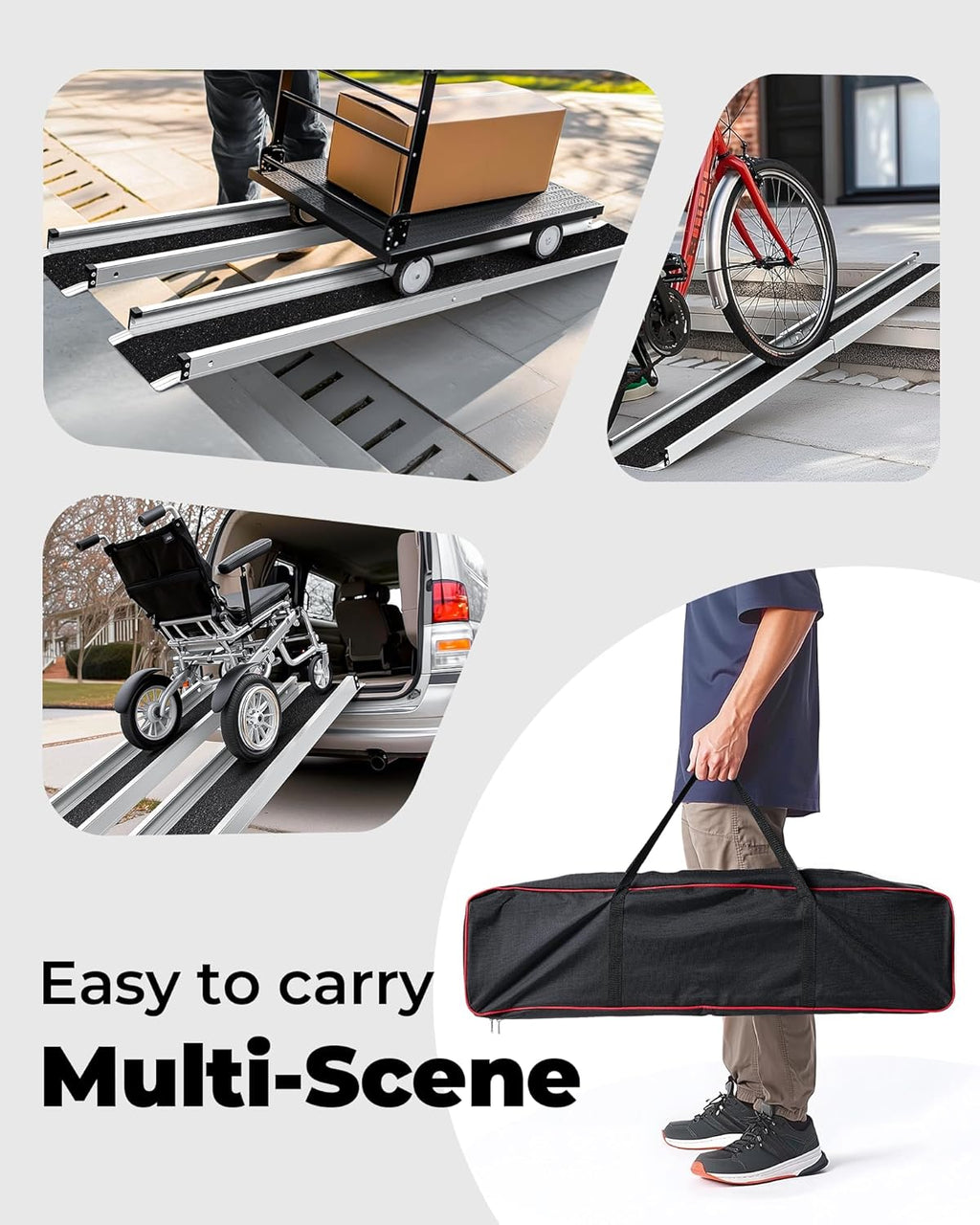 6FT Telescoping Aluminum Portable Wheelchair Ramp with Bag, 600LBS