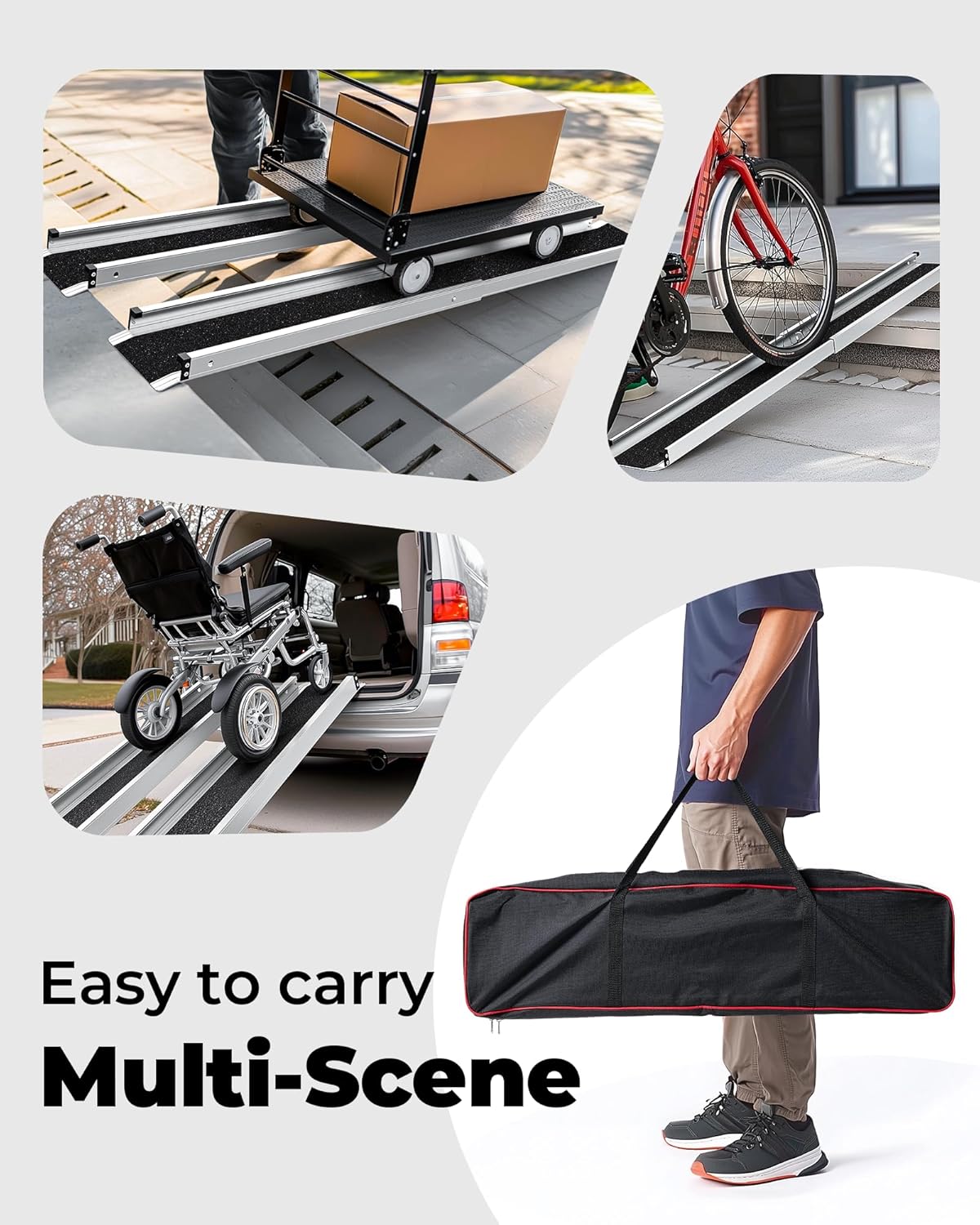 6FT Telescoping Aluminum Portable Wheelchair Ramp with Bag, 600LBS