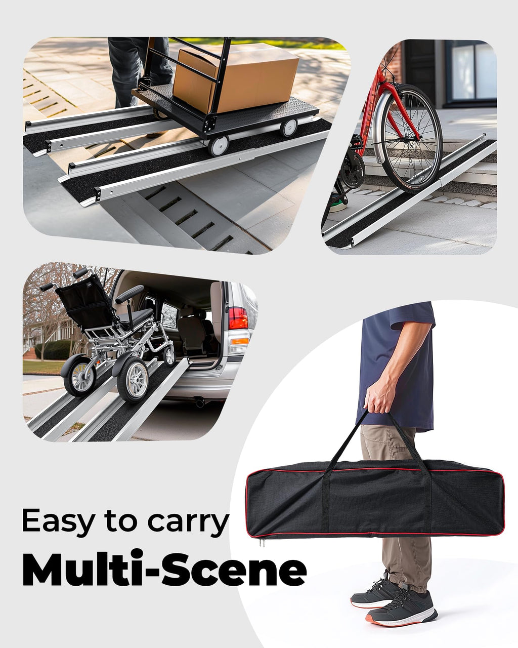 6FT Telescoping Aluminum Portable Wheelchair Ramp with Bag, 600LBS