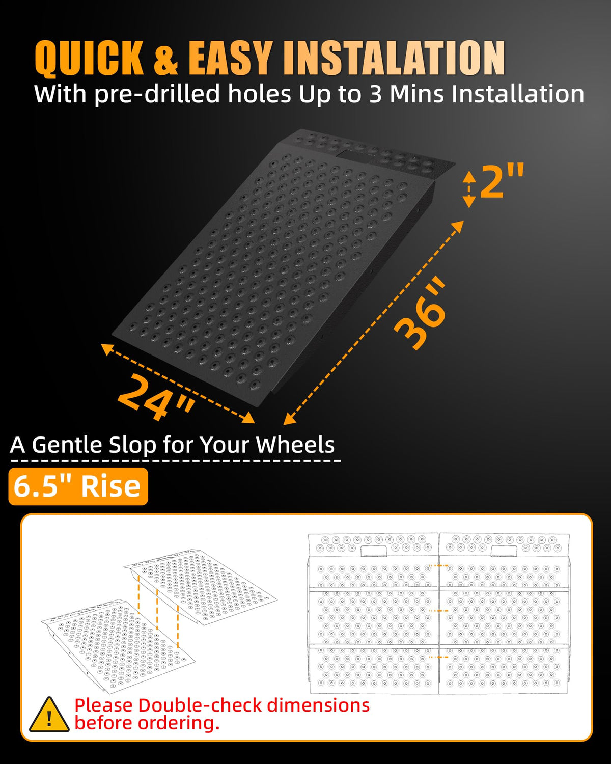 VNN 36" x 24" Shed Ramp for Riding Mower - 800 LB Capacity Shed Ramps, Anti-Slip Punch Plate Ramp for ATV, Motorcycles, Garages & Barns (1PC,Slivery, Alloy)
