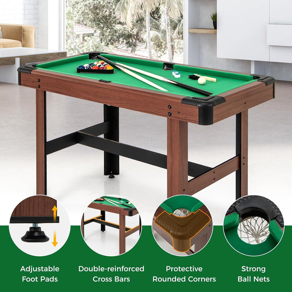 GYMAX Pool Table, 48 Inch Wooden Billiard Tables with 16 Balls, 2 Cue Sticks, 2 Chalks and Brush, Snooker Table Mini Pool Table for Kids, Family, Party