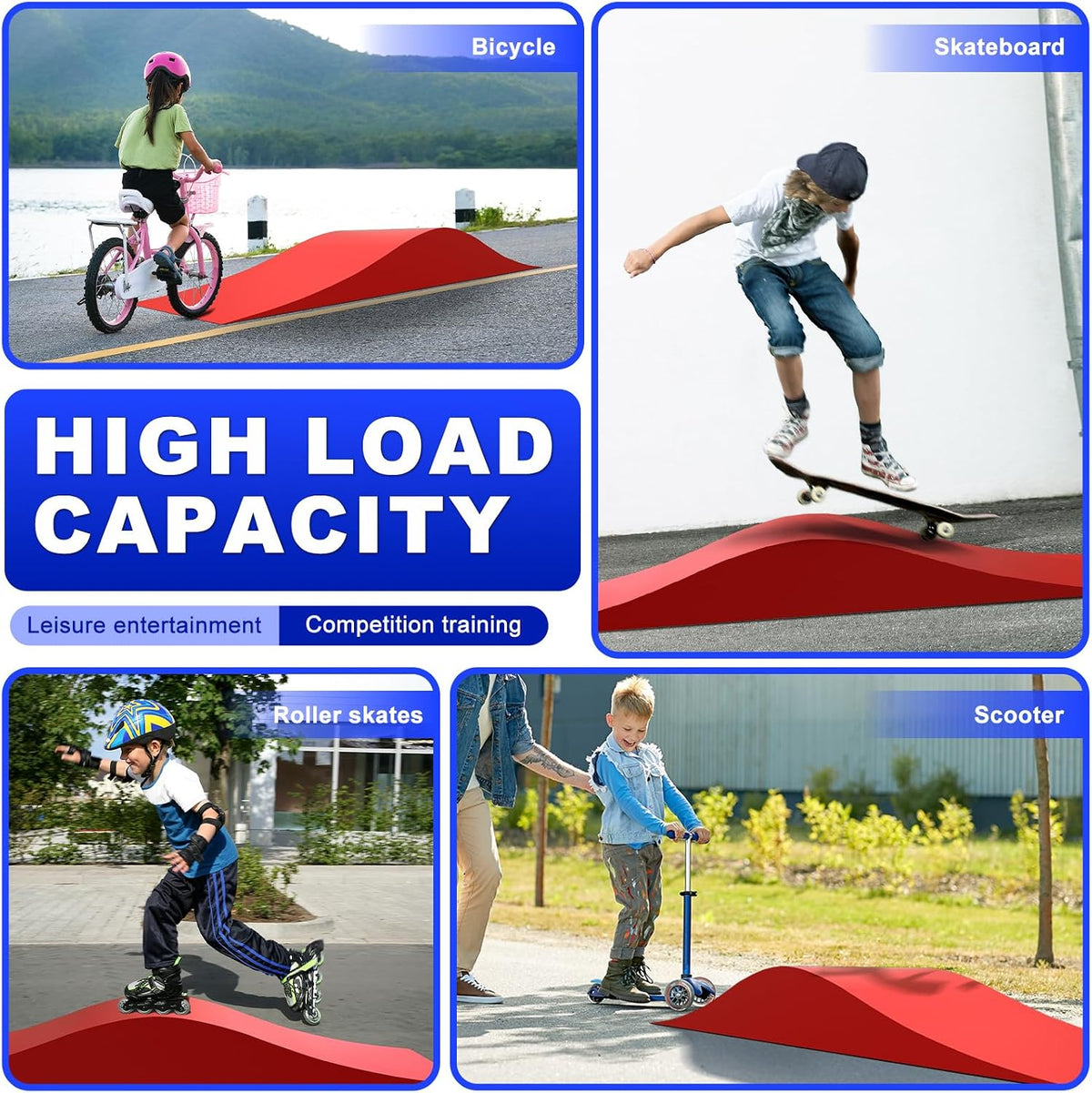 Spliced Skateboard Ramp, Modular Wave-Style Ramp for BMX, Bike, Scooter, Skates Outdoor Sports Ramp Capacity 330Lbs, Easy Assembly