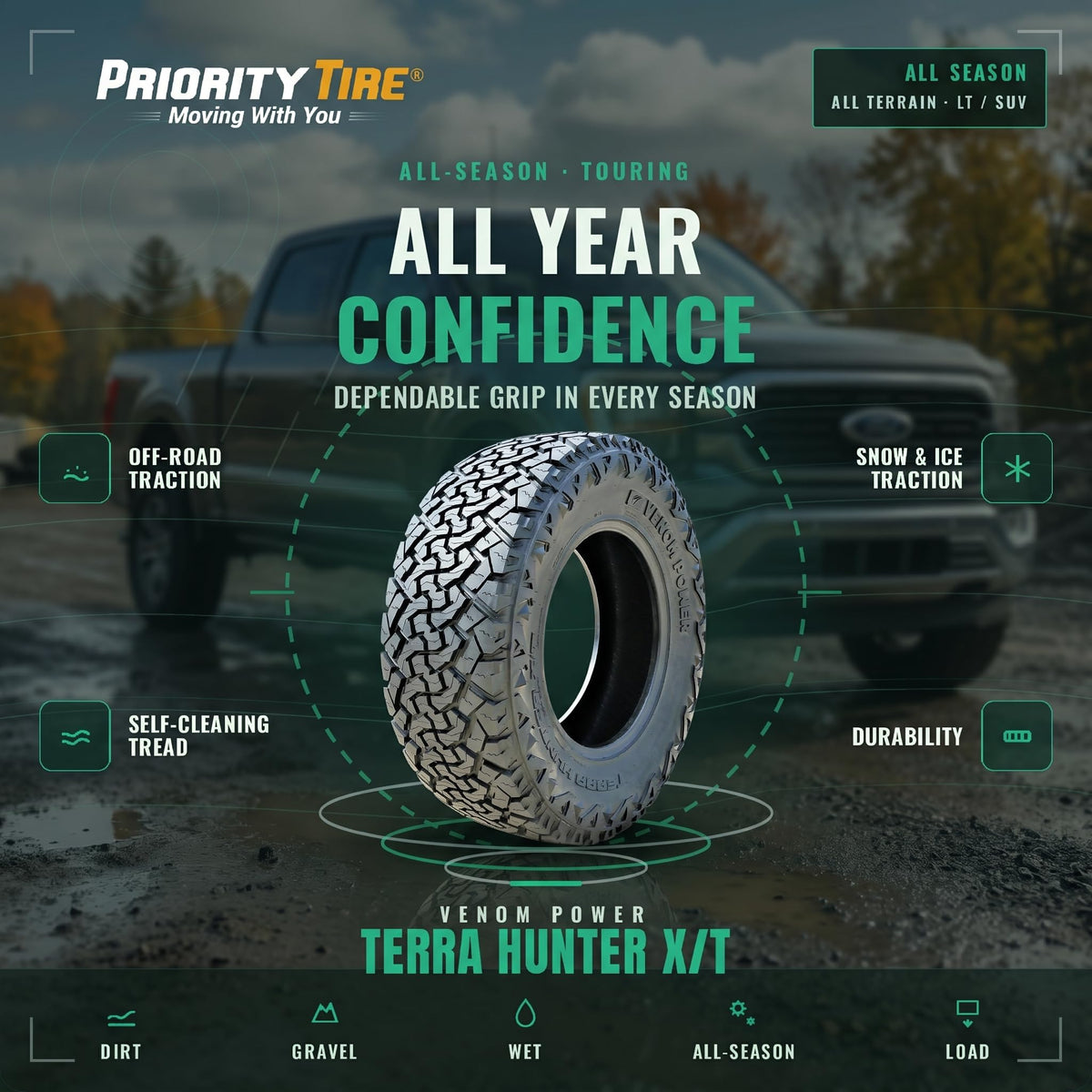 Venom Power Terra Hunter X/T 265/65R17 112T SL 17 inch Tire