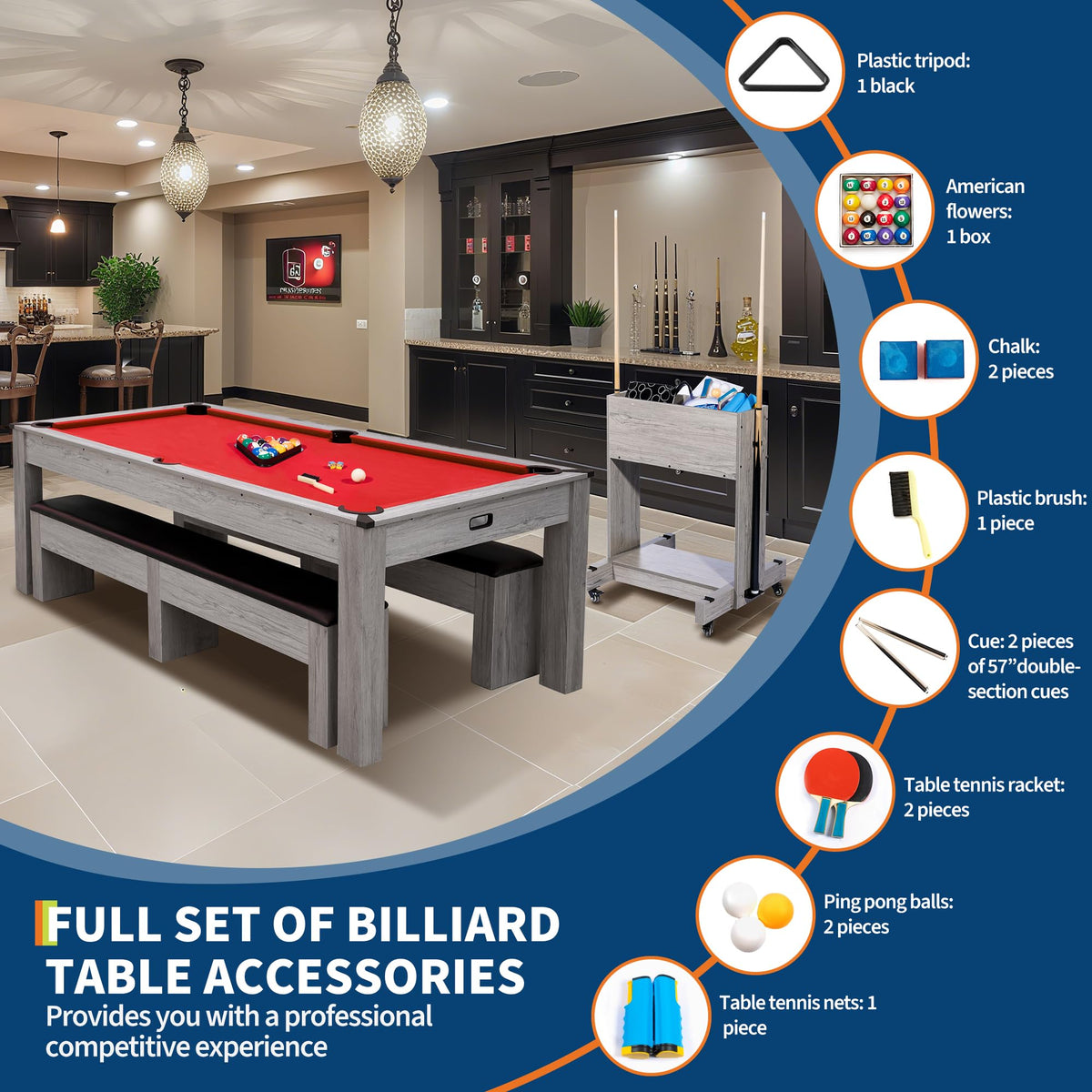 Garvee 7FT 3-in-1 Pool Table Dining Top & Ping Pong