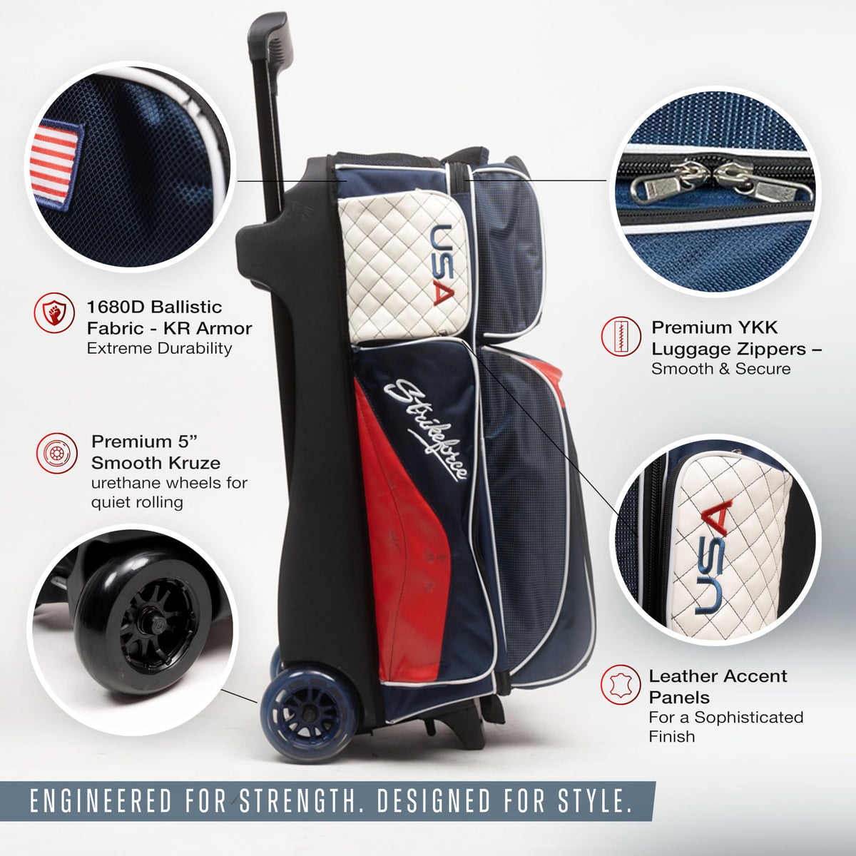 KR Strikeforce Royal Flush Triple Roller Bowling Bag for Three Bowling Balls, Shoes & Accessories