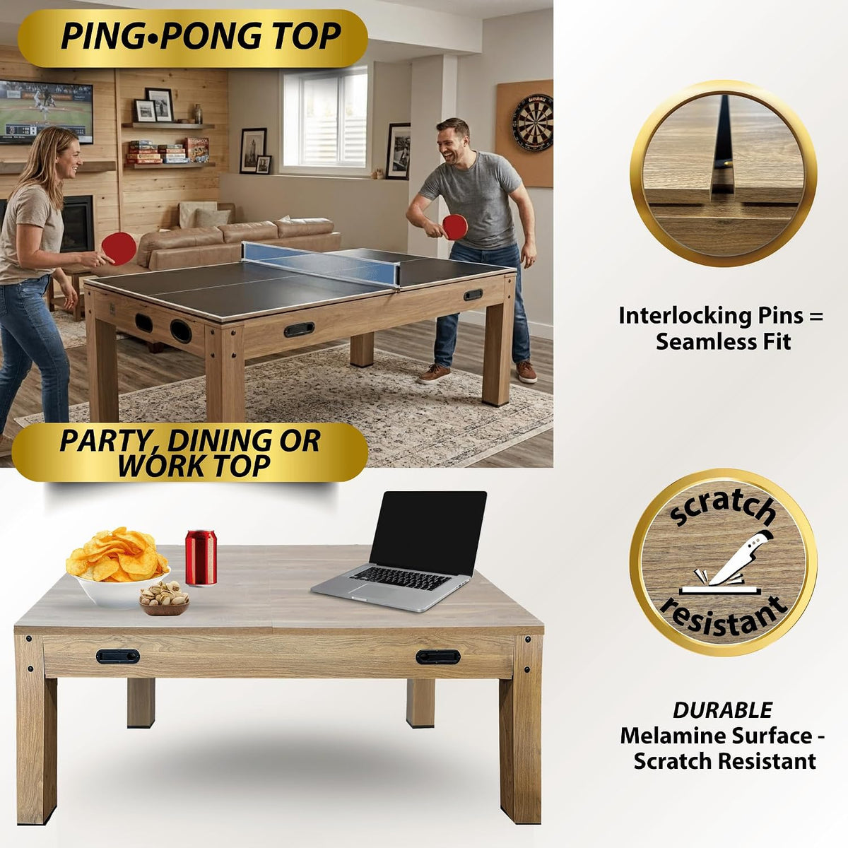 7ft Multi Game Table 4 in 1 Pool Table Ping Pong Table Air Hockey Combo Game Table Includes All Accessories for Game Room & Family