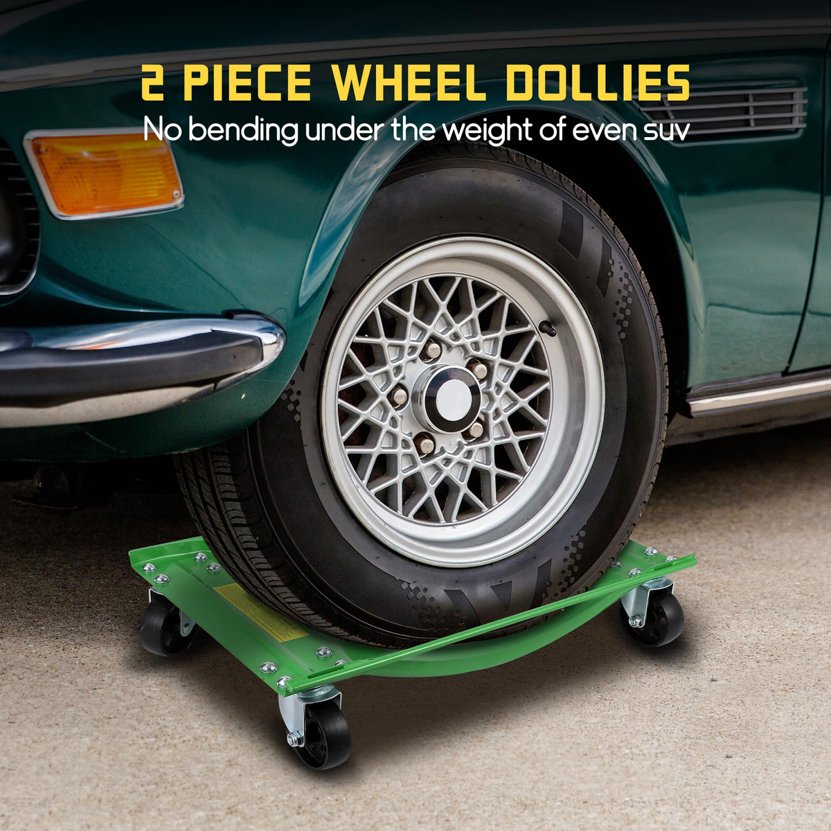 Heavy Duty Car Wheel Dolly Set â 4-Pack, 2500lbs Each (10,000lbs Total) â 24x15in Steel Curved Skates, Side Rails, Lockable Swivel Casters â for Cars, SUVs, Trucks, Motorcycles