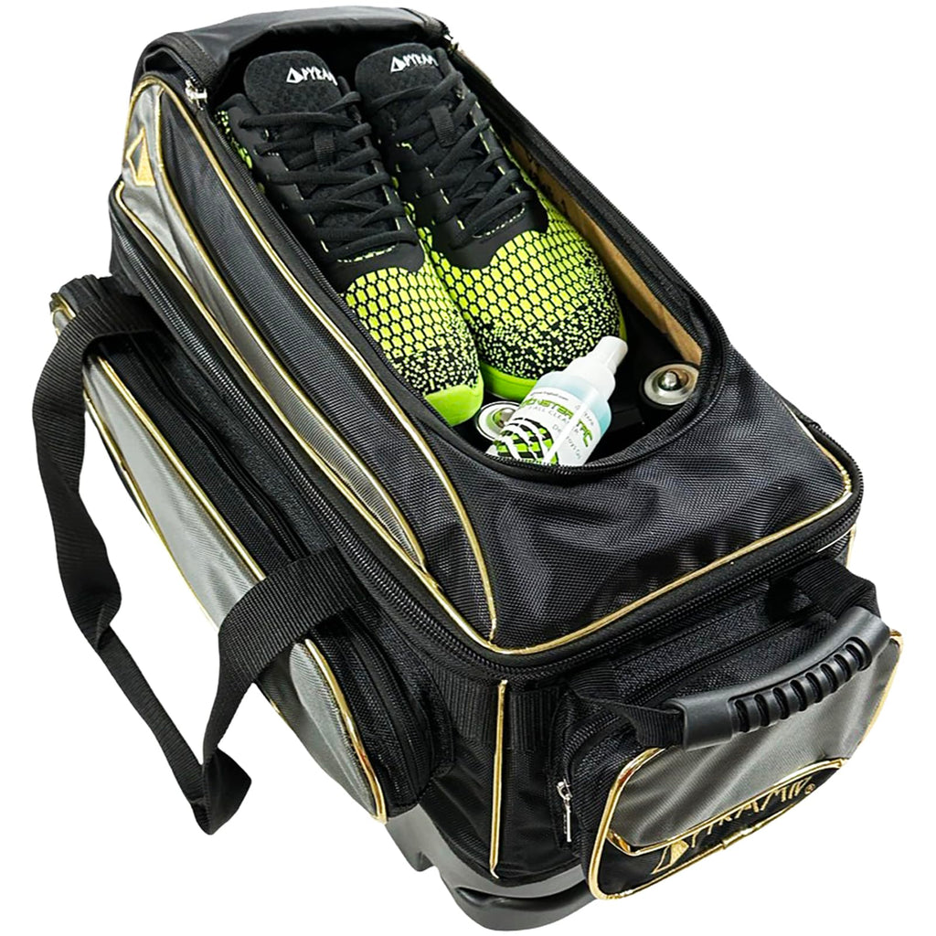 Pyramid Path Premium Deluxe 2 Ball Double Roller Bowling Bag With Large Separate Shoe Compartment (Up To US Mens Size 15) and Oversized Accessory Pocket, Retractable Locking Handle - Extends to 37"
