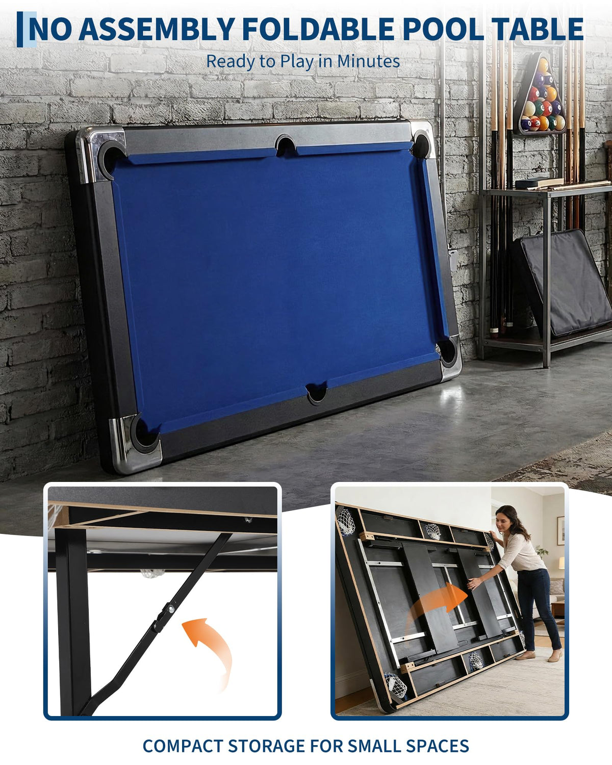 6,7 Foot Foldable Pool Table, Portable Billiards Table for Adults with Full Accessories Set, Mesa De Billar Includes 16 Balls, 2 Cue Sticks, Chalk, Rack & Brush, Game Room Table for Home