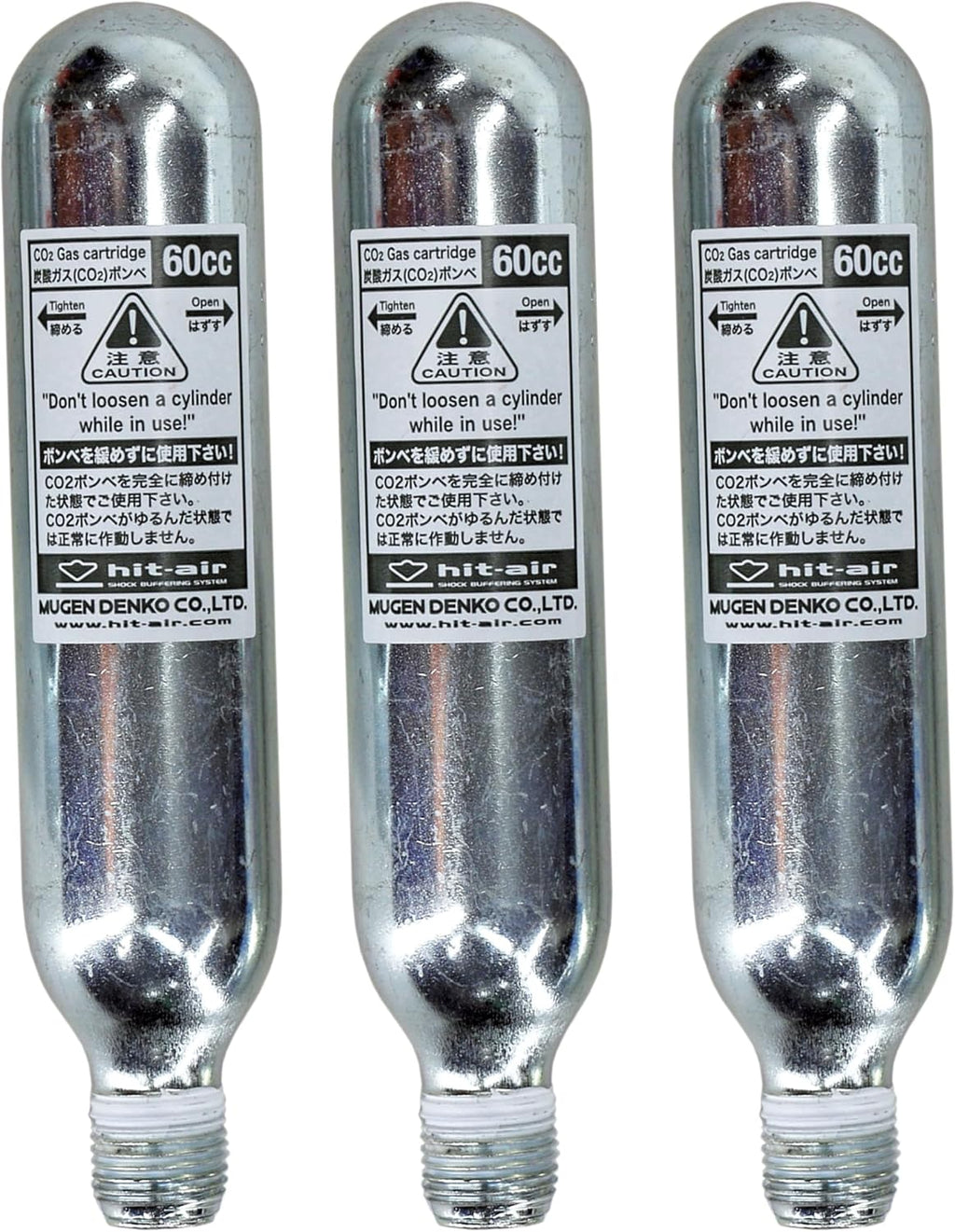 Hit-Air CO2 Replacement Cartridges, 60cc 3 Pack, for Airbag Systems