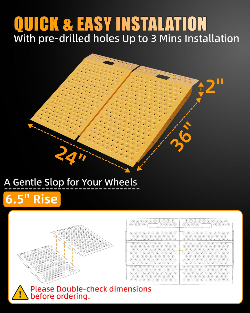 VNN 36" x 24" Shed Ramp for Riding Mower - 800 LB Capacity Shed Ramps, Anti-Slip Punch Plate Ramp for ATV, Motorcycles, Garages & Barns (1PC,Slivery, Alloy)