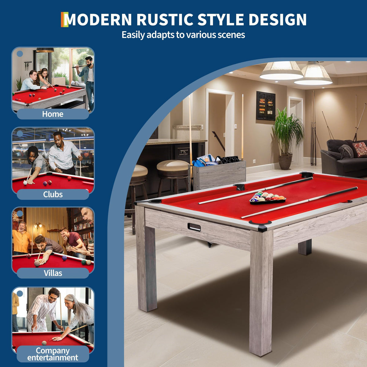 Garvee 7FT 3-in-1 Pool Table Dining Top & Ping Pong