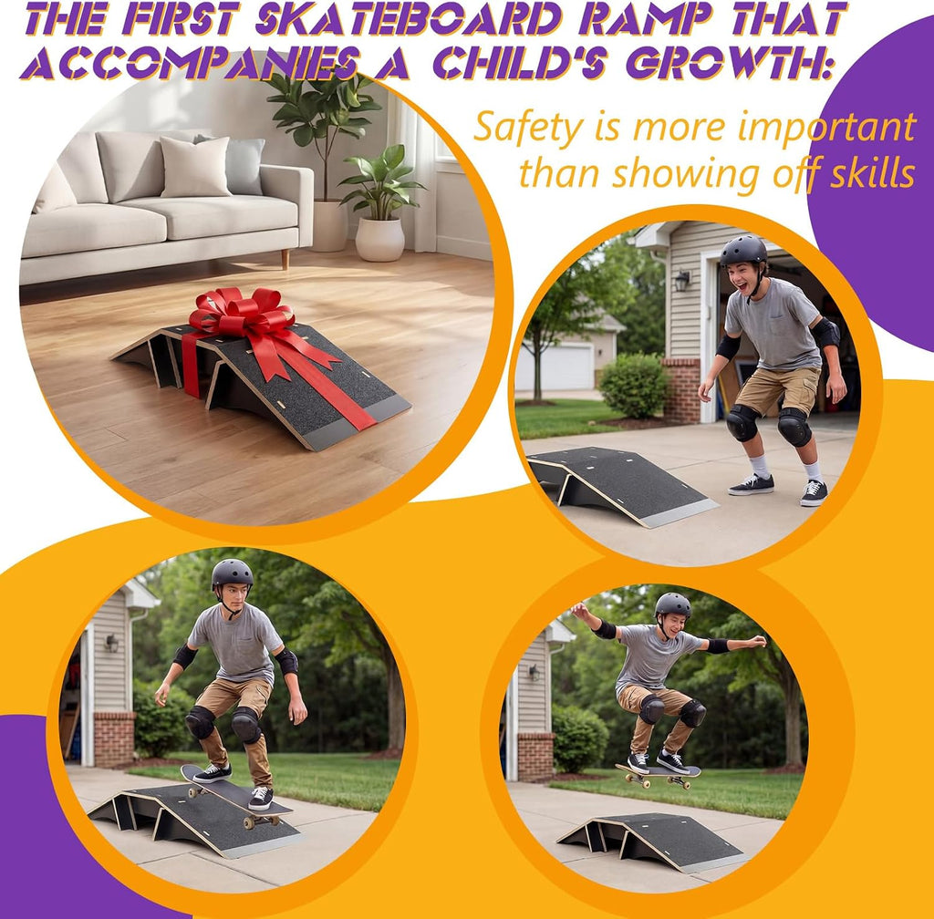 Weysat Skateboard Ramp Bike Ramp 44 Inches Solid Wood with Anti Slip Surface Skate Accessories Durable Designed for Beginners Gifts for Youngster