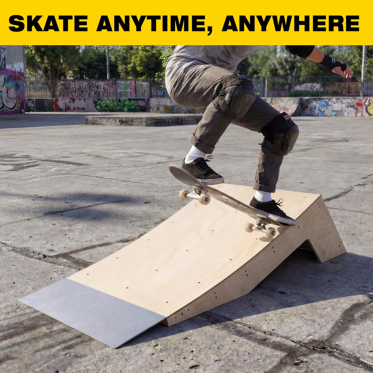 AceOrbit Quarter Pipe Skate Ramp, Beginners Wood Skateboard Bike Ramp for Home Professional Use, Gifts for Skateboarders, Works with BMX, Scooters & Inline Skates
