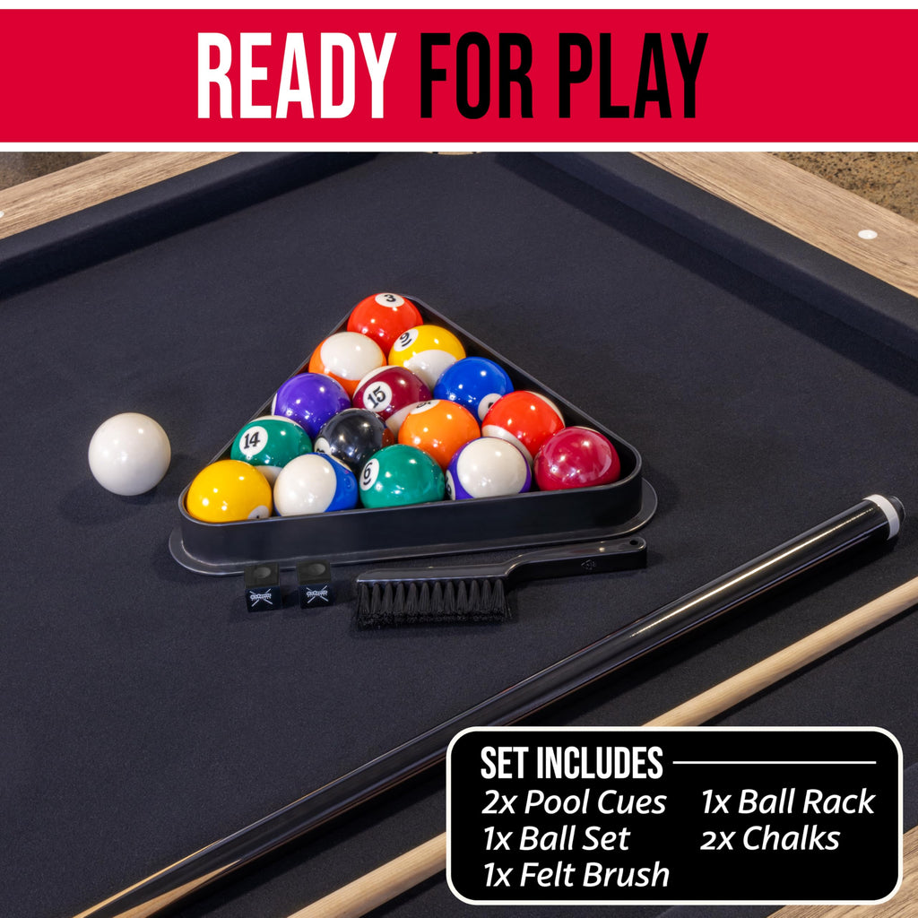 GoSports 6 ft Foldable Pool Tables - Portable Billiards Tables with Accessories - Black with Gray Felt or Oak with Black Felt