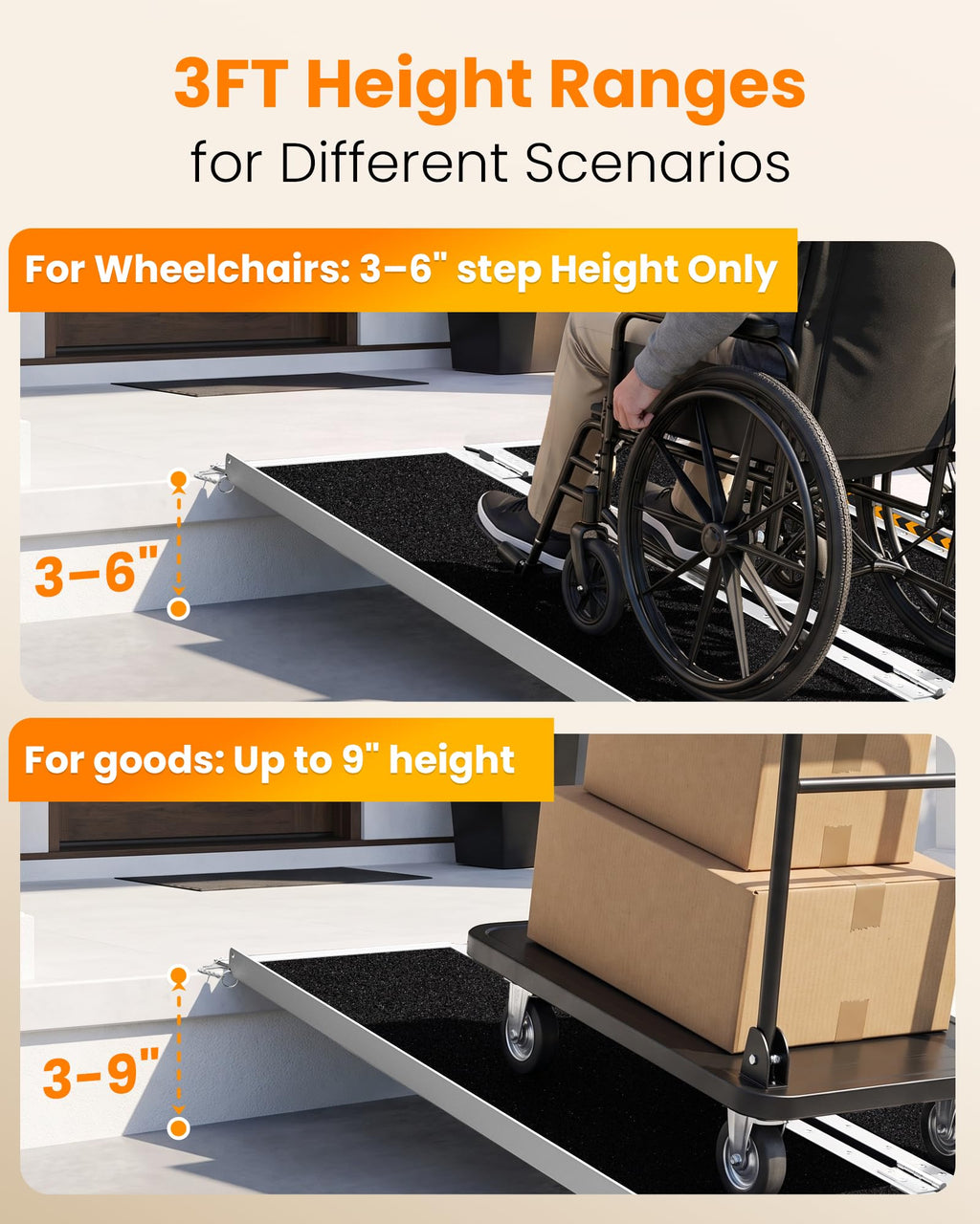 gardhom 10FT Aluminum Ramp for Wheelchair for Home Steps with Support Legs