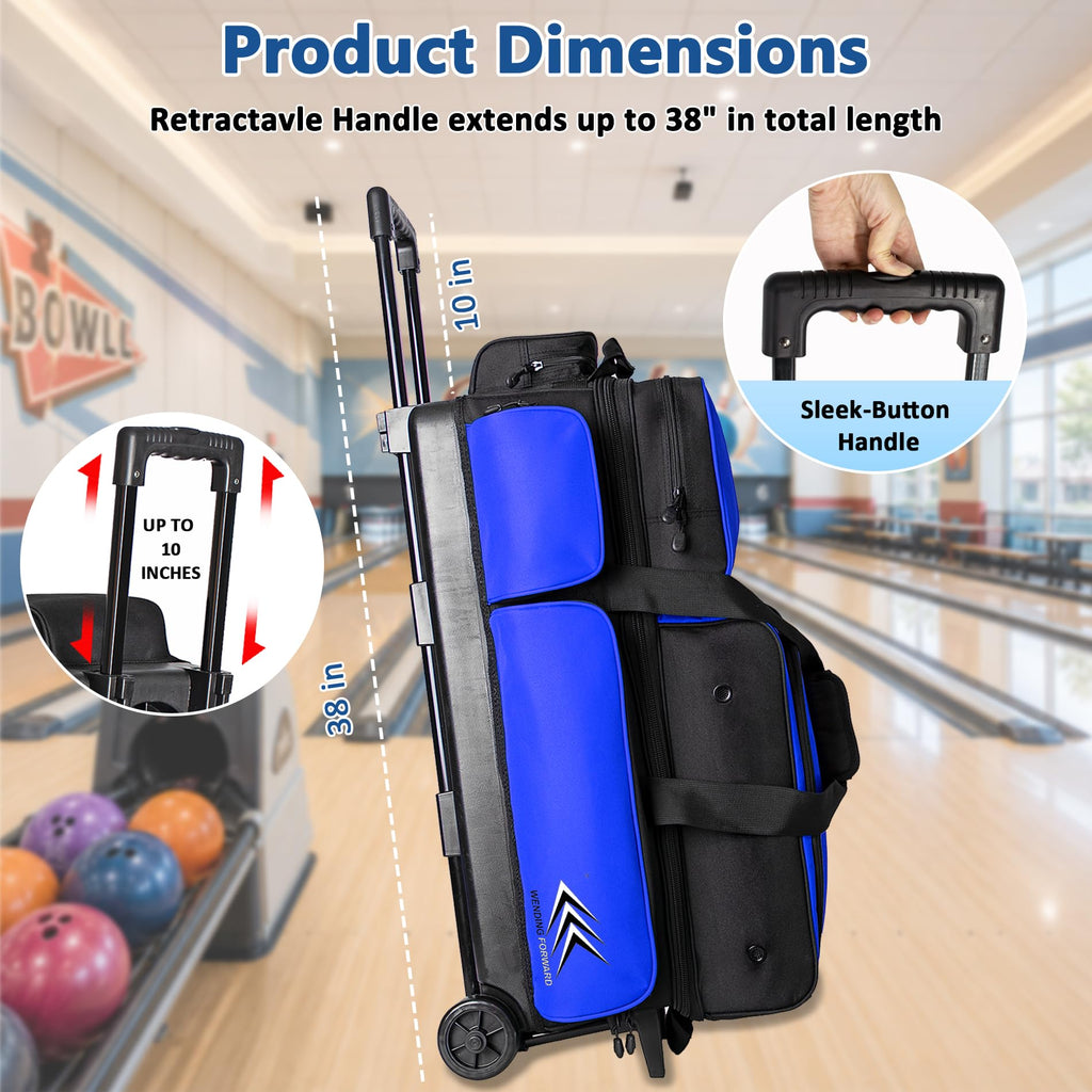 WF 3 Ball Roller Bowling Bag with Wheels & Separate Shoes Pocket