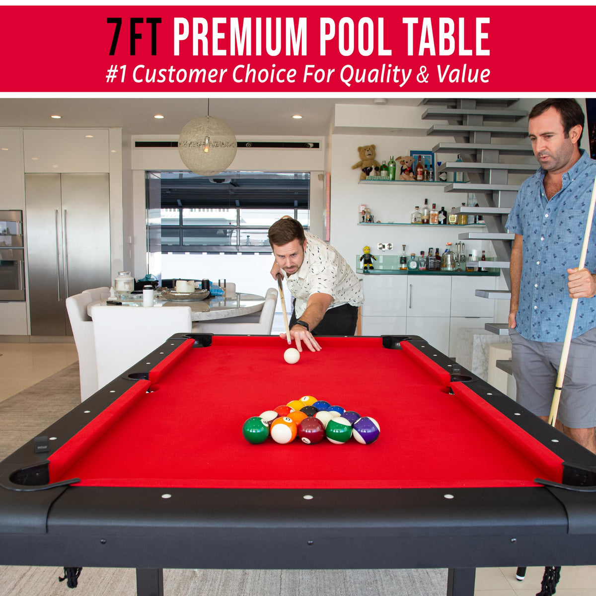 GoSports 6, 7, or 8 ft Portable Billiards Tables - No Assembly, Includes Set of Balls, 2 Cue Sticks, Chalk, Felt Brush