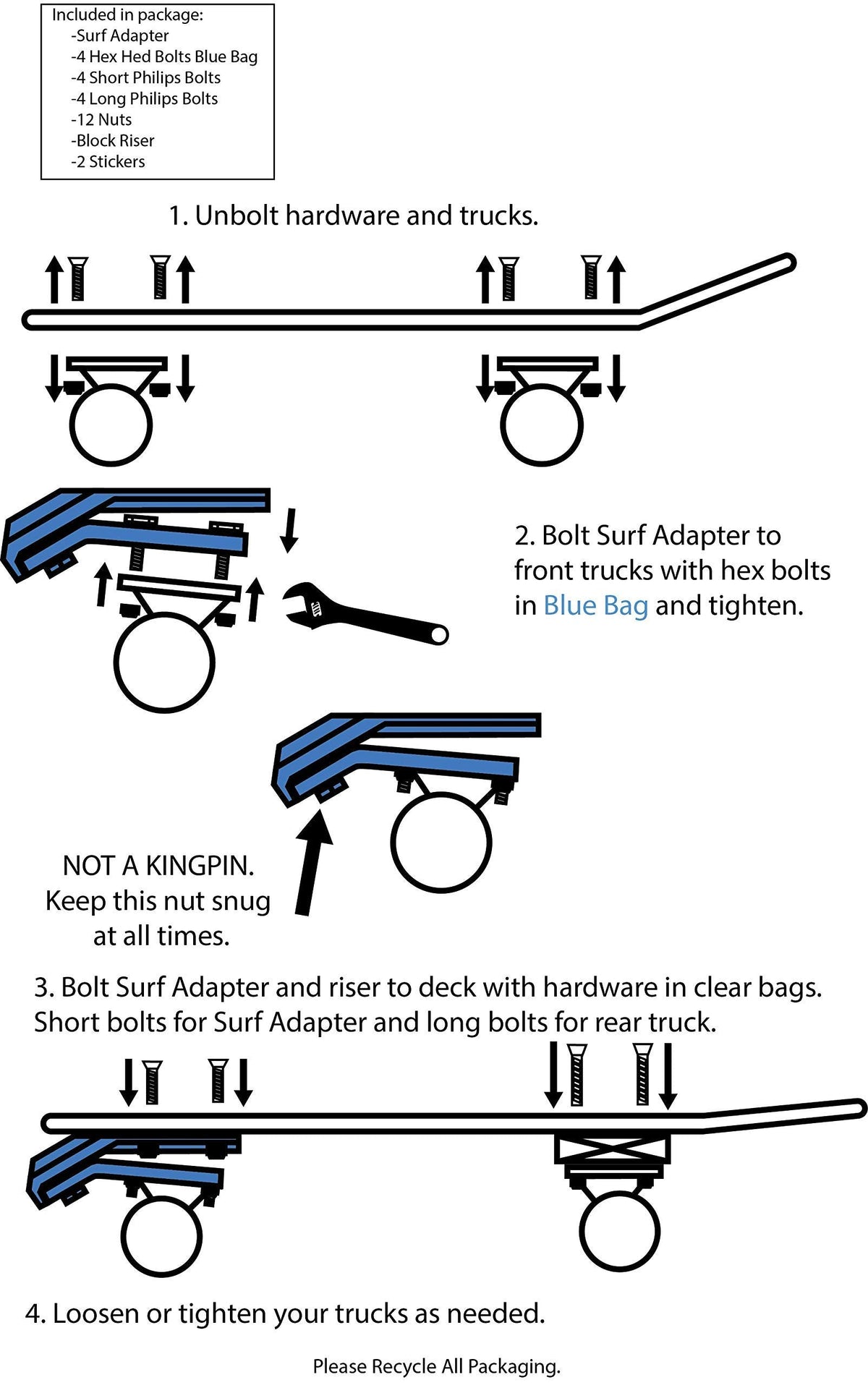 Waterborne Skateboards Surf and Rail Adapter FIN System for 3 Surfskate Trucks Modes - Surf Skate Truck Fits Any Board - Longboard Skateboard Accessories, Surf Skateboard Trucks, Surfskate Skateboard