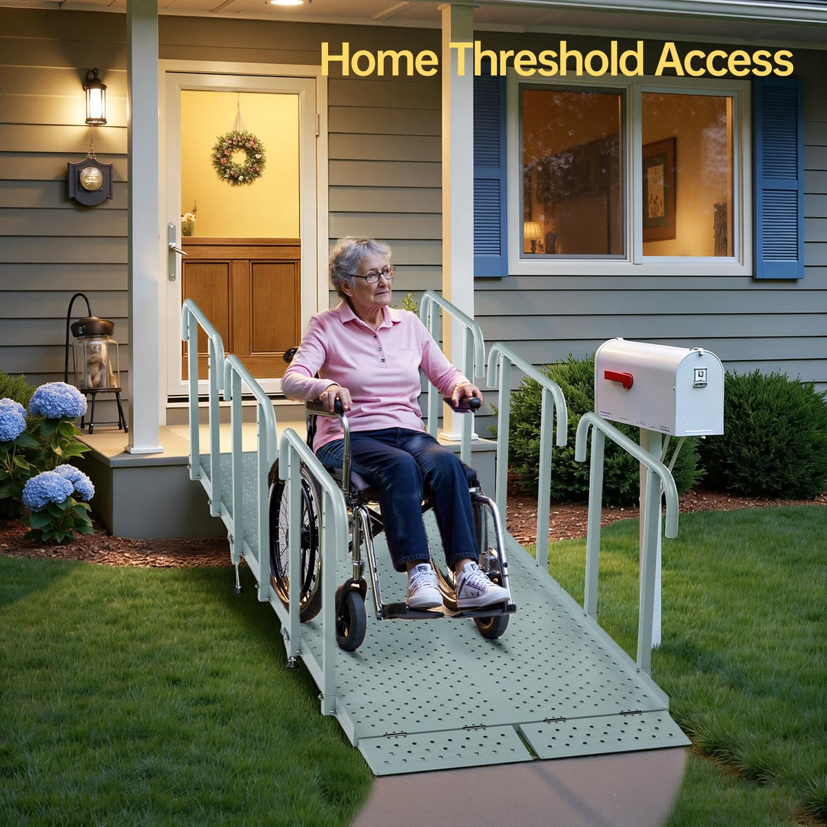 RDCMKL Wheelchair Ramp with Handrails, 3-10" Rise, Non-Slip, Carbon Steel
