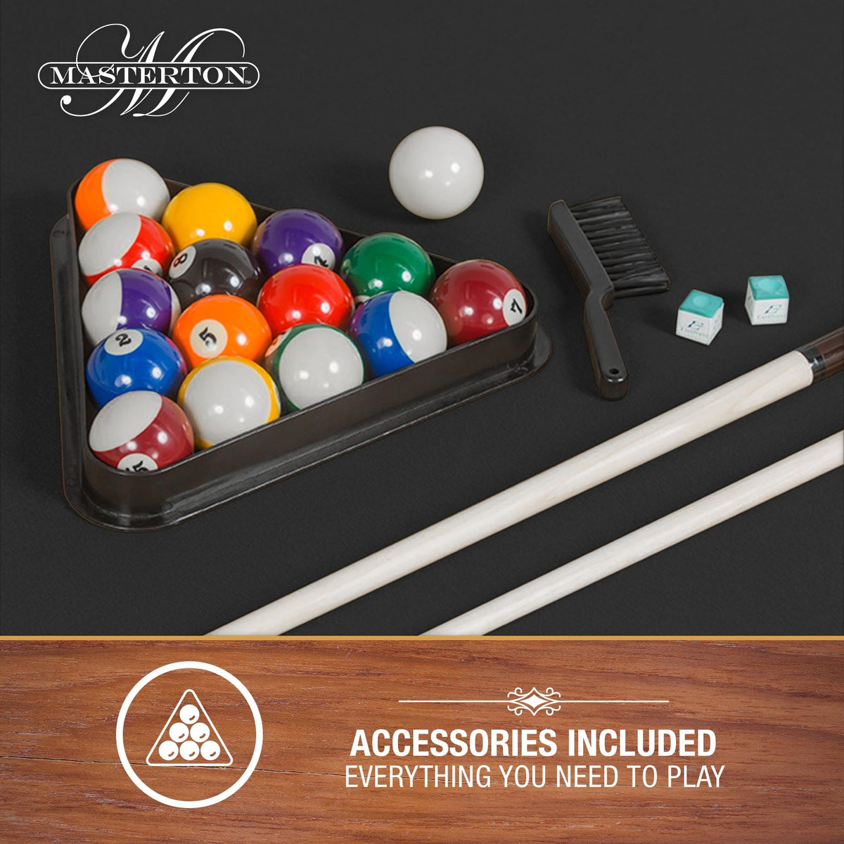 EastPoint Masterton 2.0 Pool Table, 2 Pool Cues, Balls, Chalk, Rack & Cover