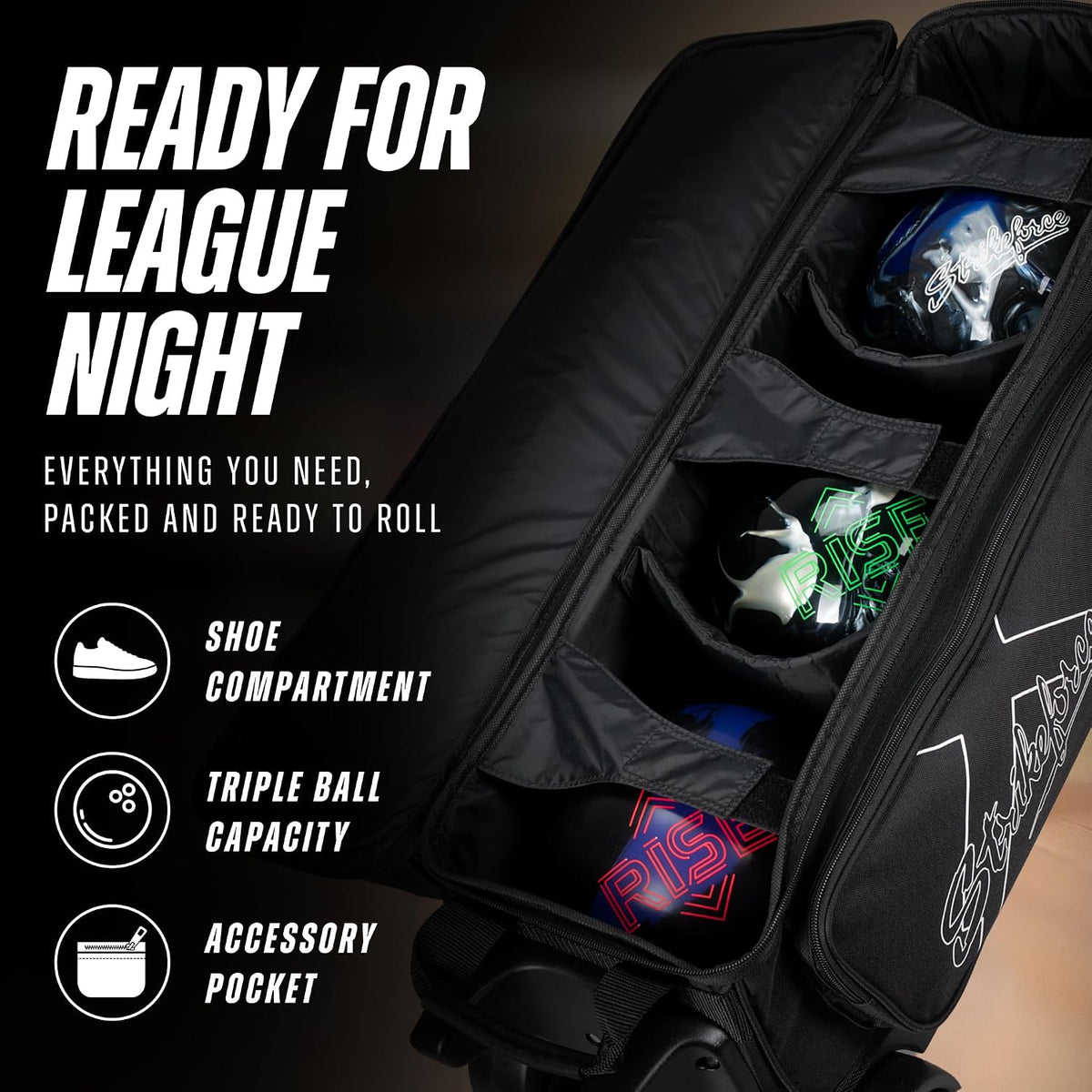 Strikeforce Hybrid X 3-Ball Roller Bowling Bag Black