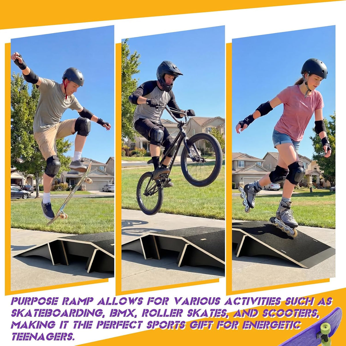 Weysat Skateboard Ramp Bike Ramp 44 Inches Solid Wood with Anti Slip Surface Skate Accessories Durable Designed for Beginners Gifts for Youngster