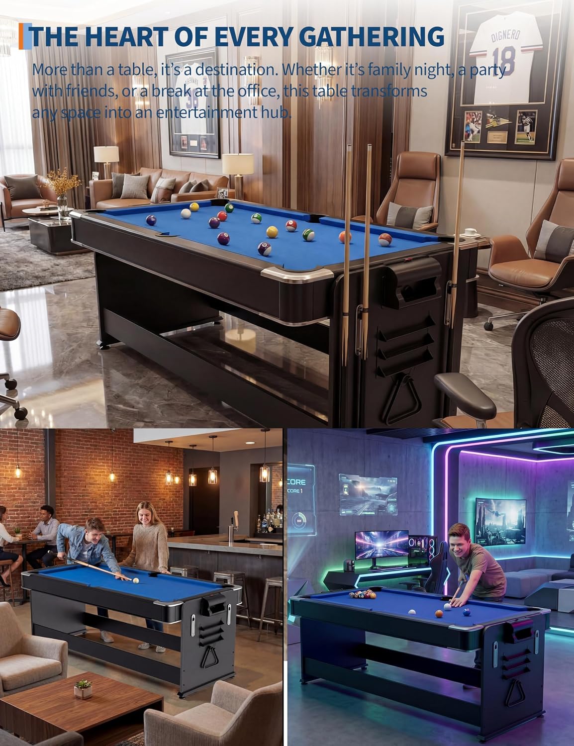 Garvee 7 ft 3-in-1 Game Table with Air Hockey, Billiards and Table Tennis
