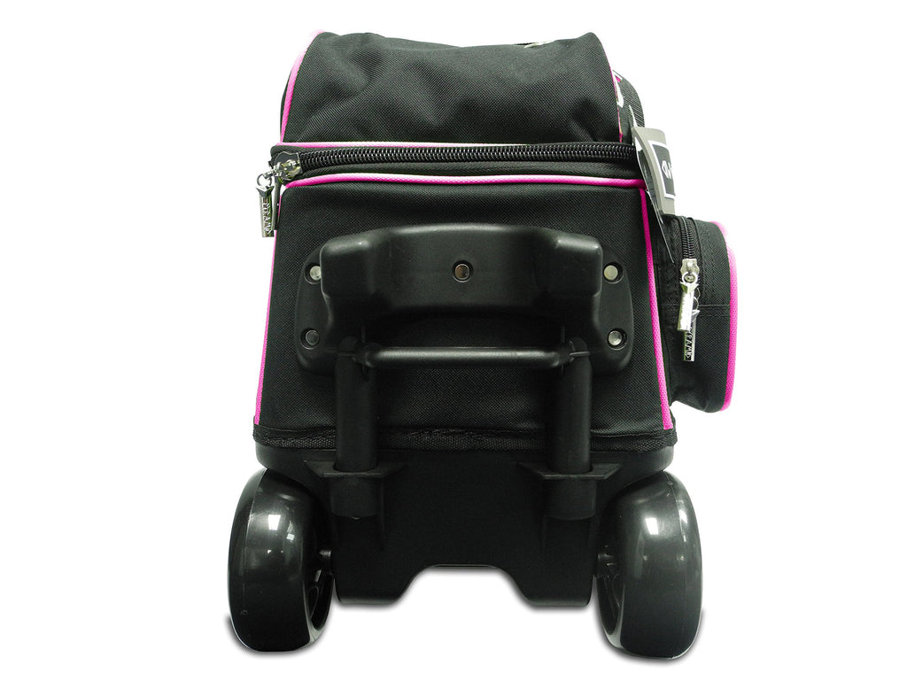 Pyramid Path Premium Deluxe 2 Ball Double Roller Bowling Bag With Large Separate Shoe Compartment (Up To US Mens Size 15) and Oversized Accessory Pocket, Retractable Locking Handle - Extends to 37"