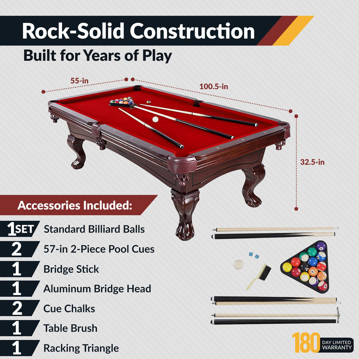 Hathaway Augusta 8 Ft Furniture Pool Table â Includes Cue Sticks, Billiard Balls â Classic Design Perfect for Family, Home, Dining, or Living Room