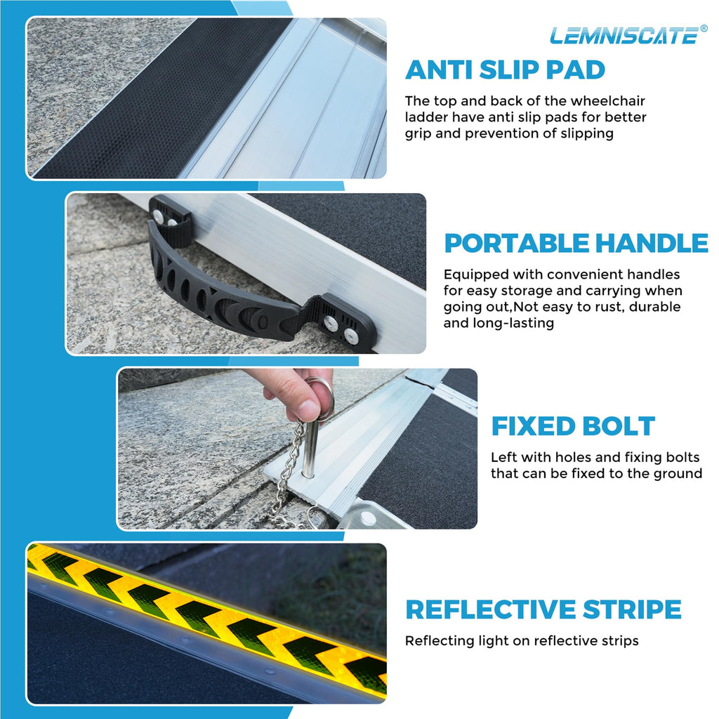 LEMNISCATE 2FT Portable Wheelchair Ramp Aluminum Non-Slip Handicap for Home
