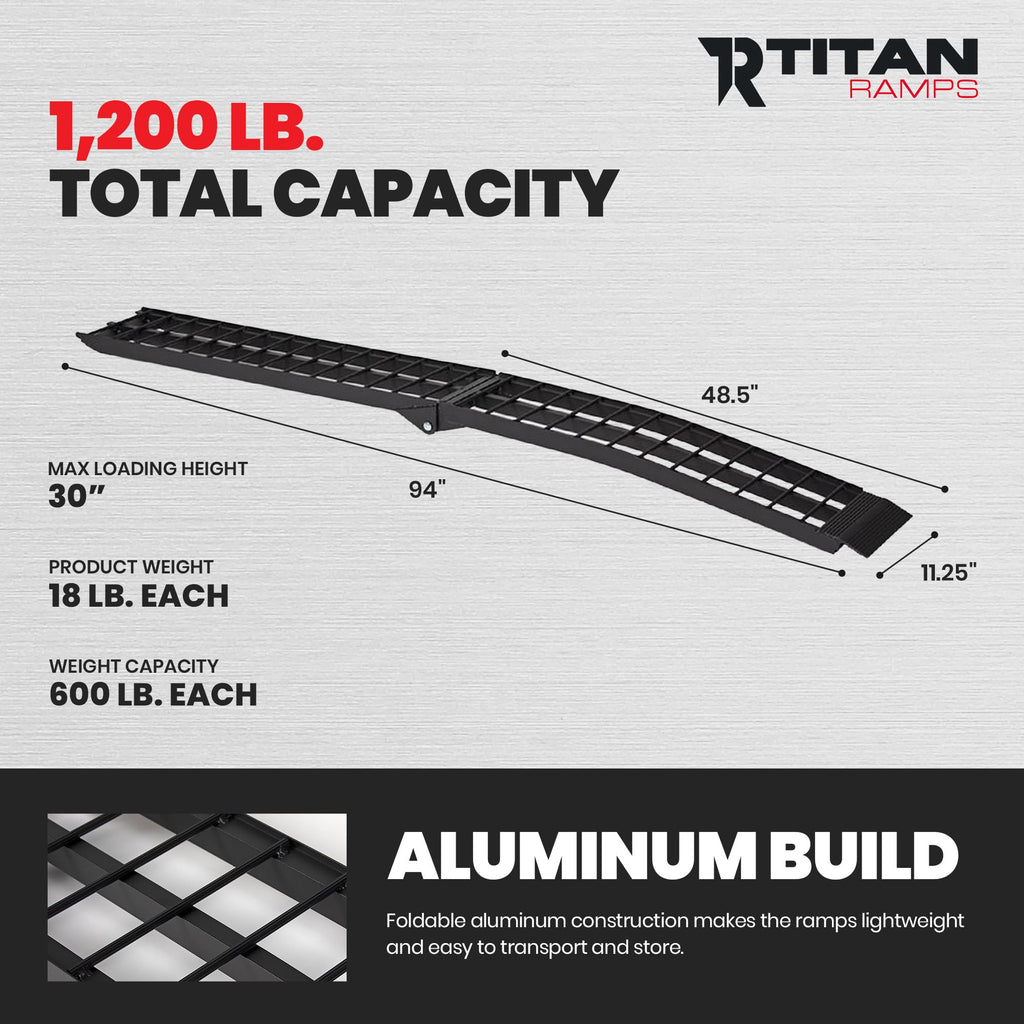 Titan Ramps Aluminum ATV Motorcycle Loading Ramps, 1,200 lb, 9 Ft, 2-Pack