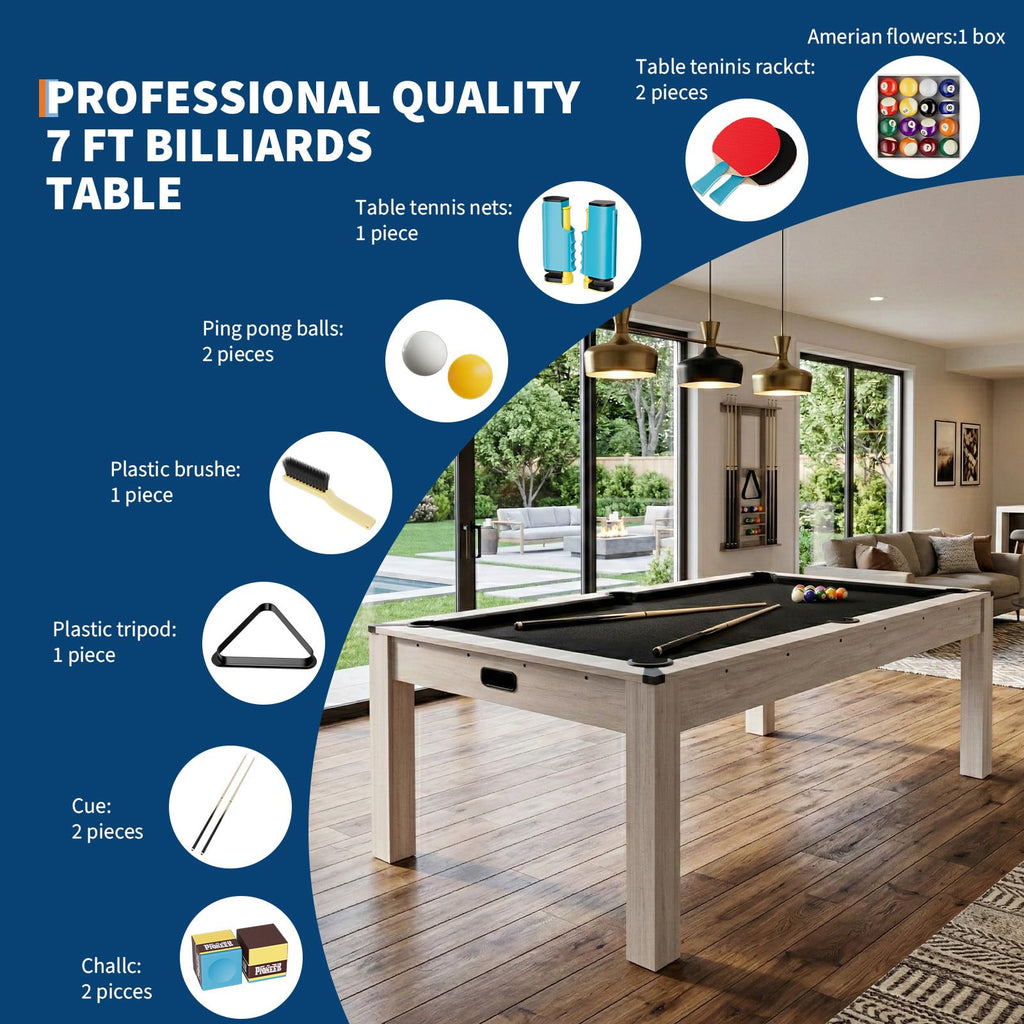 7 ft Pool Table Combo,3 in 1 Pool, Dining, & Table Tennis