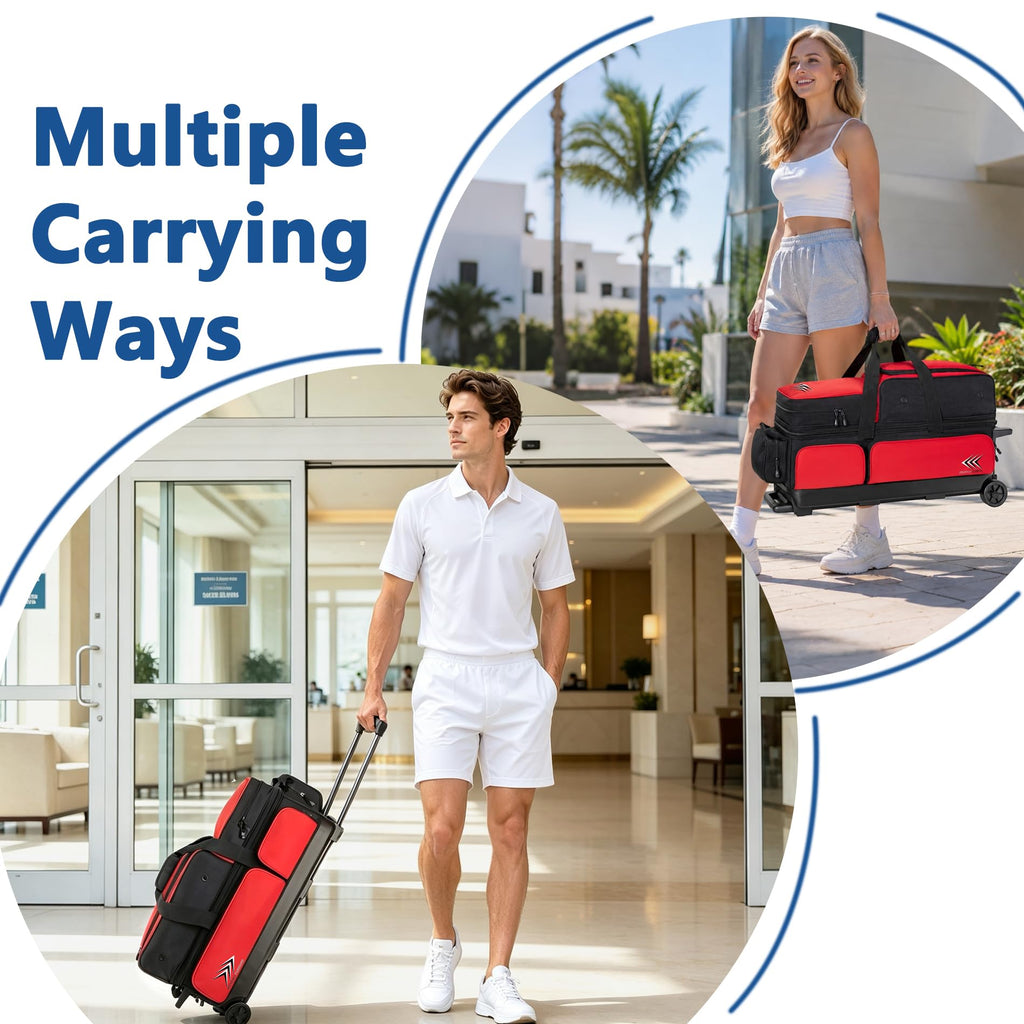 WF 3 Ball Roller Bowling Bag with Wheels & Separate Shoes Pocket