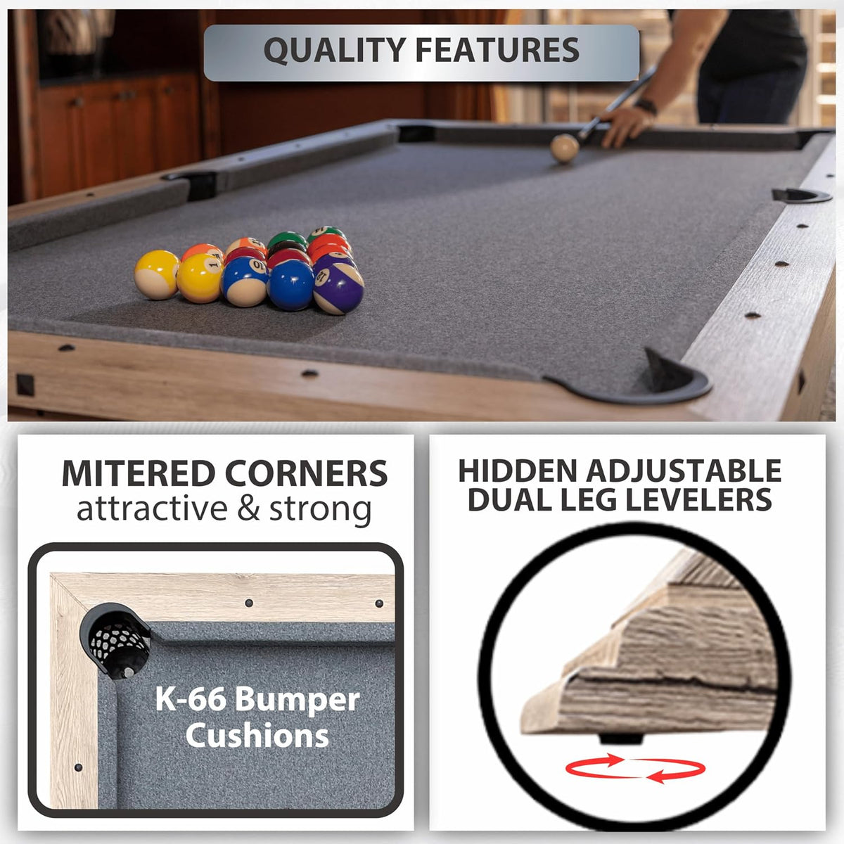 7-Foot 3-in-1 Multi-Game Pool Table, Table Tennis, Dining Top, with Benches