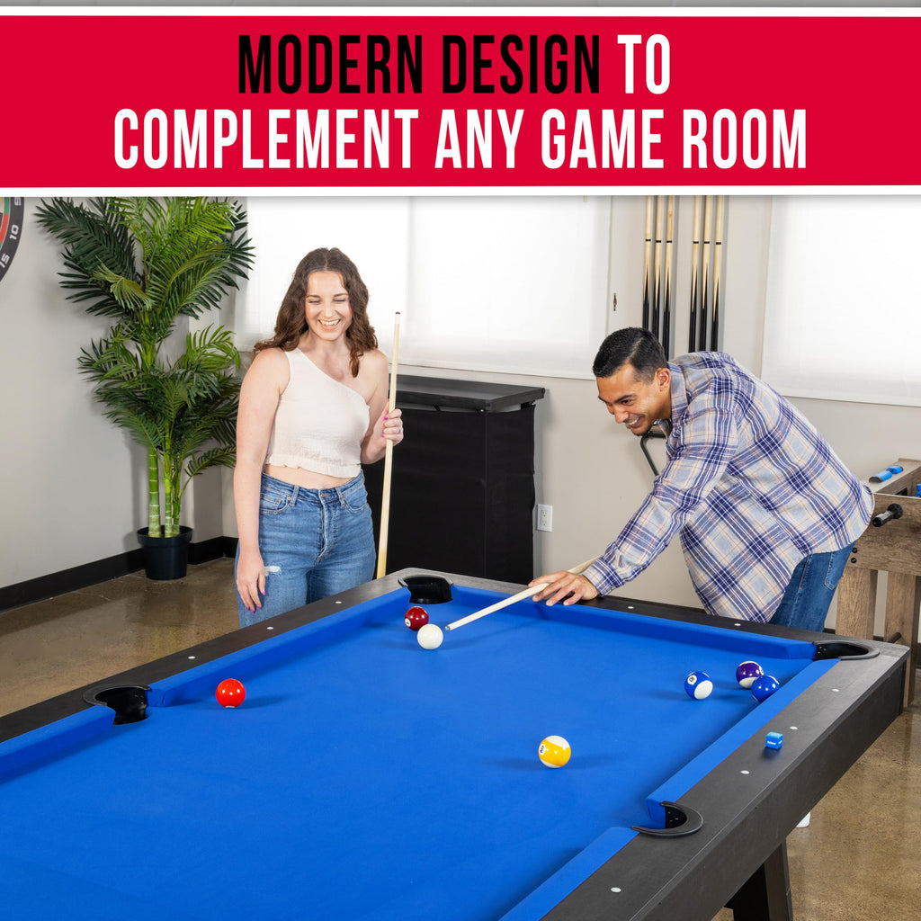 GoSports 8 ft Pool Tables with Wood Finish - Choose Your Style - Modern Billiards Table with 2 Cue Sticks, Balls, Rack, Felt Brush and Chalk