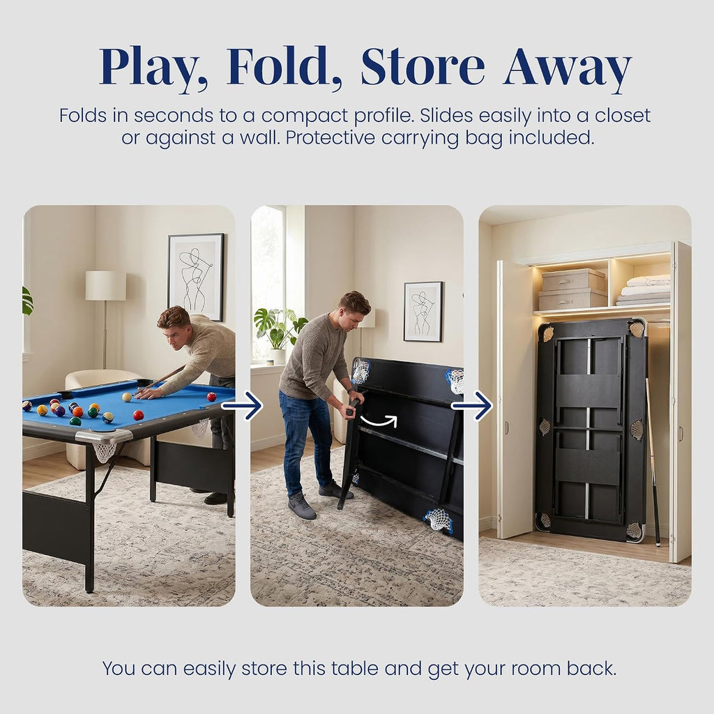 Hathaway Fairmont Folding Pool Table for Family & Home Use Includes Full Set of Billiard Balls, Cues, Chalk, Triangle and Carrying Bag, Portable Space-Saving Table