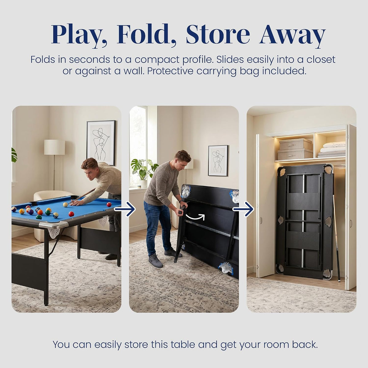 Hathaway Fairmont Folding Pool Table for Family & Home Use Includes Full Set of Billiard Balls, Cues, Chalk, Triangle and Carrying Bag, Portable Space-Saving Table