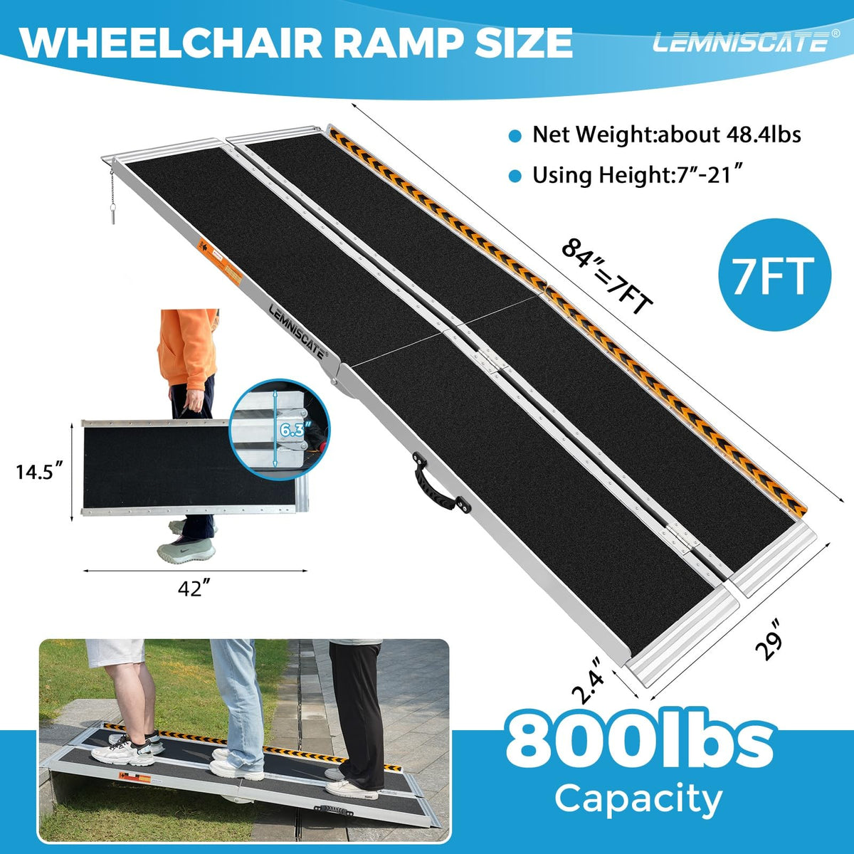 LEMNISCATE 2FT Portable Wheelchair Ramp Aluminum Non-Slip Handicap for Home