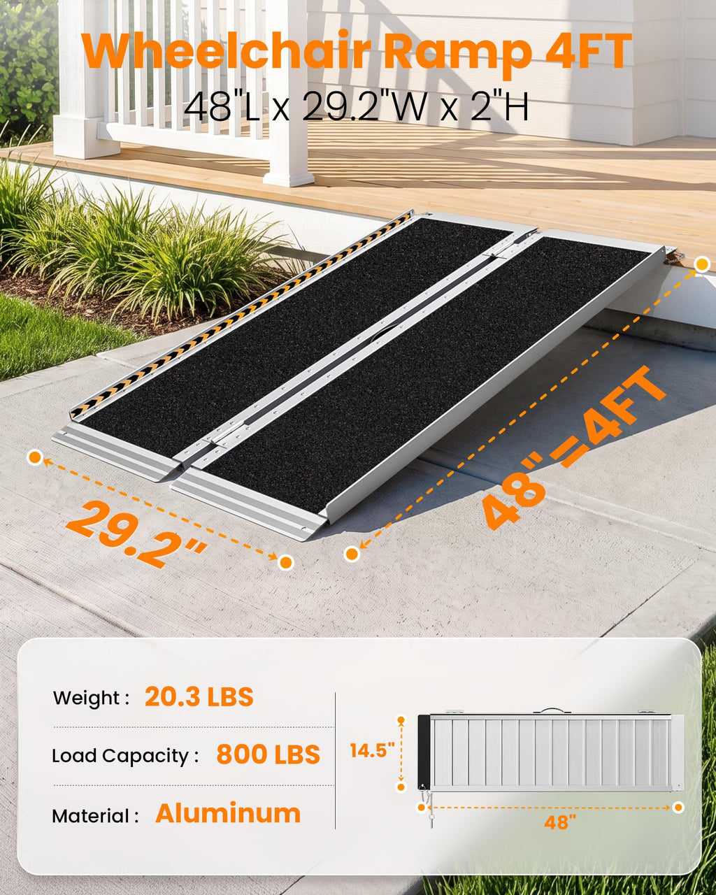 gardhom 10FT Aluminum Ramp for Wheelchair for Home Steps with Support Legs