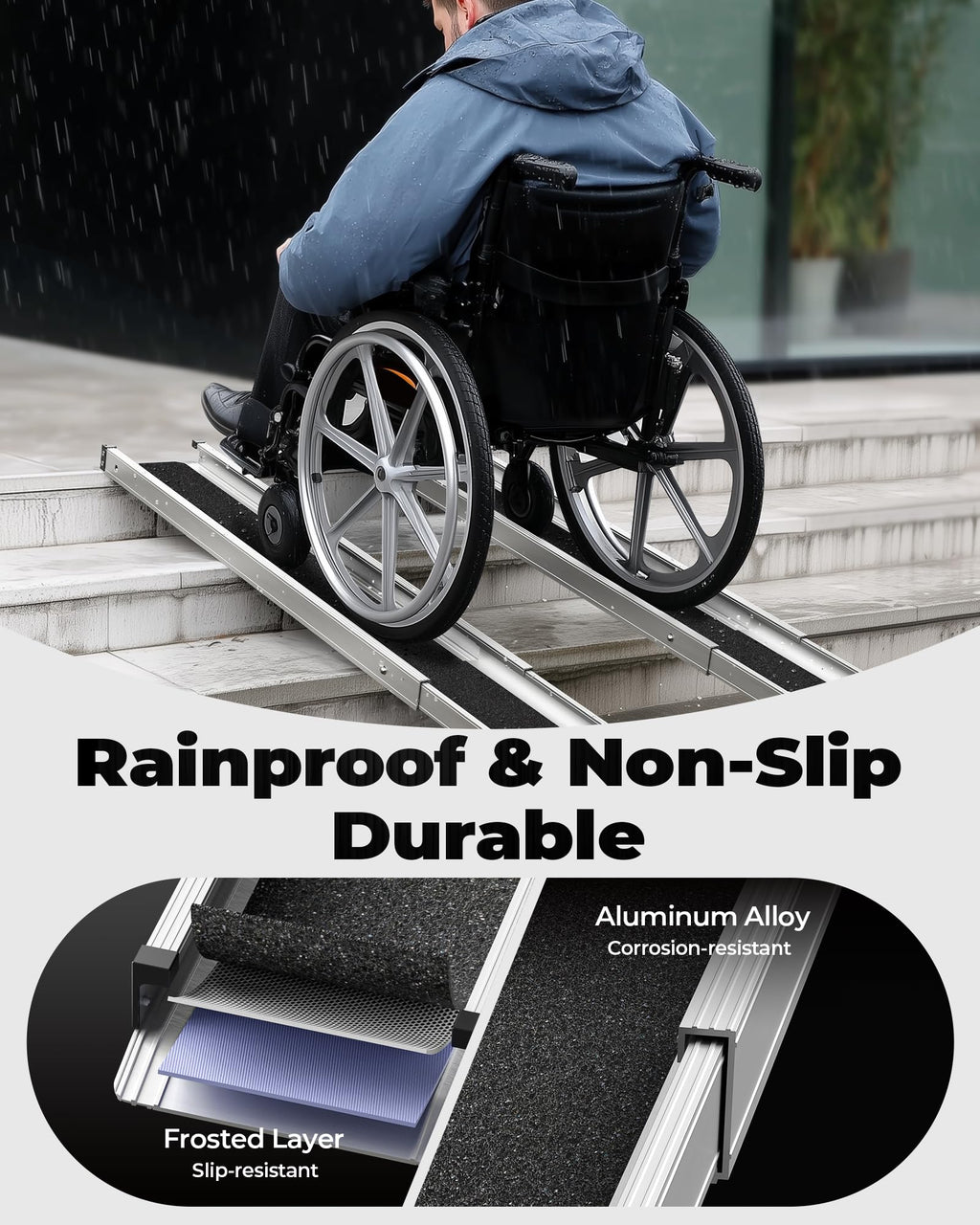6FT Telescoping Aluminum Portable Wheelchair Ramp with Bag, 600LBS