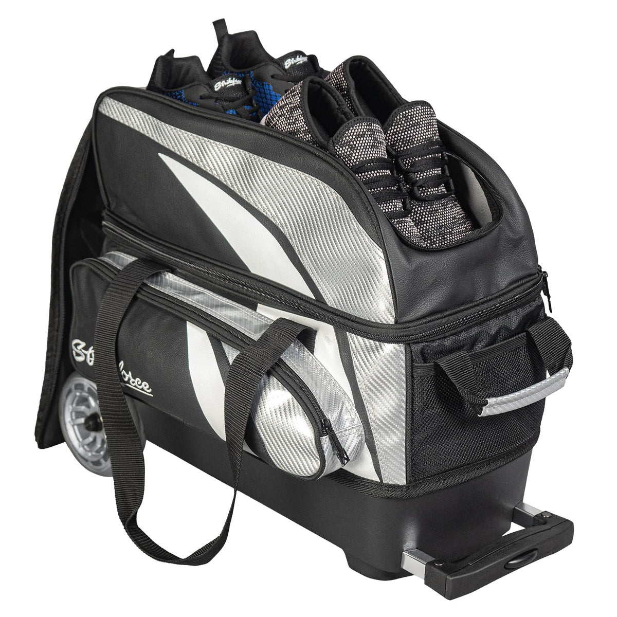 KR Strikeforce Cruiser Lux Double Bowling Ball Roller Bag with Upper Shoe Compartment and Side Accessory Pouch